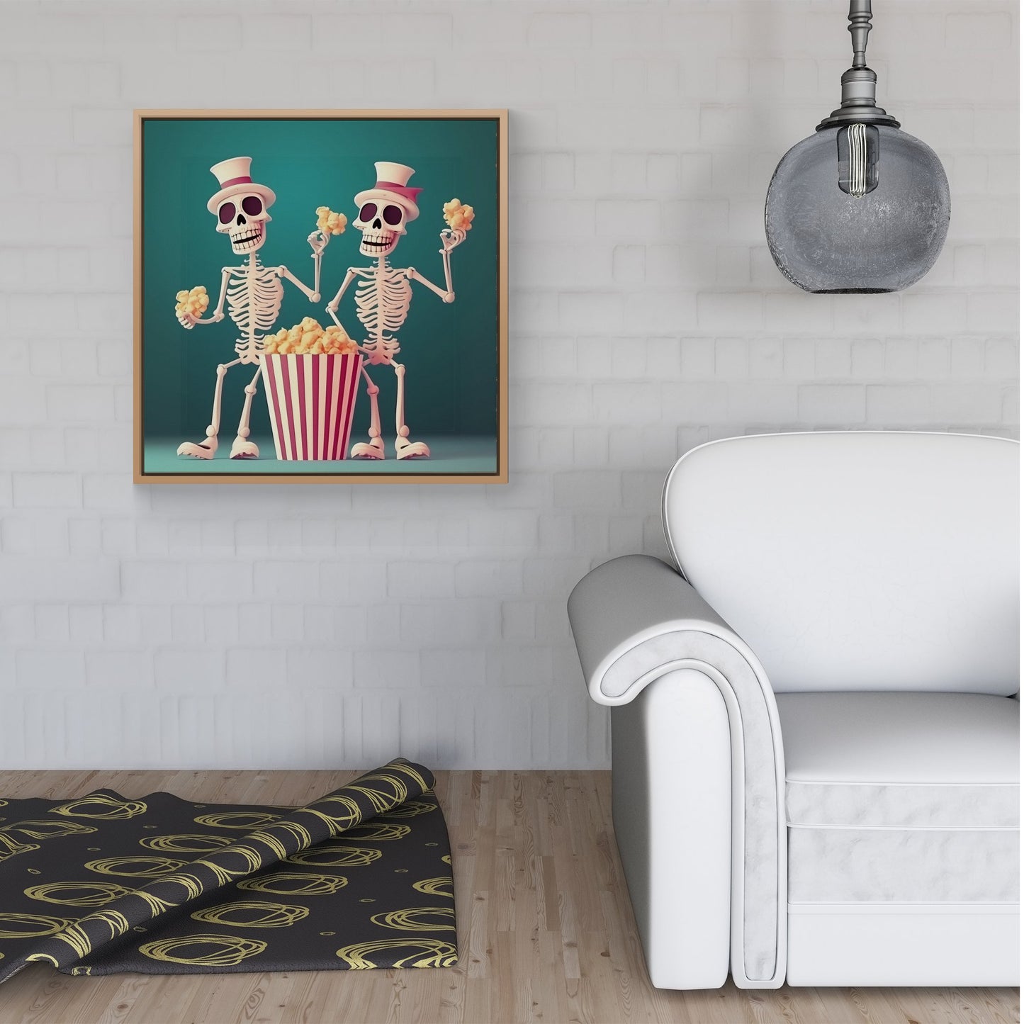Skeletons With Popcorn Framed Canvas