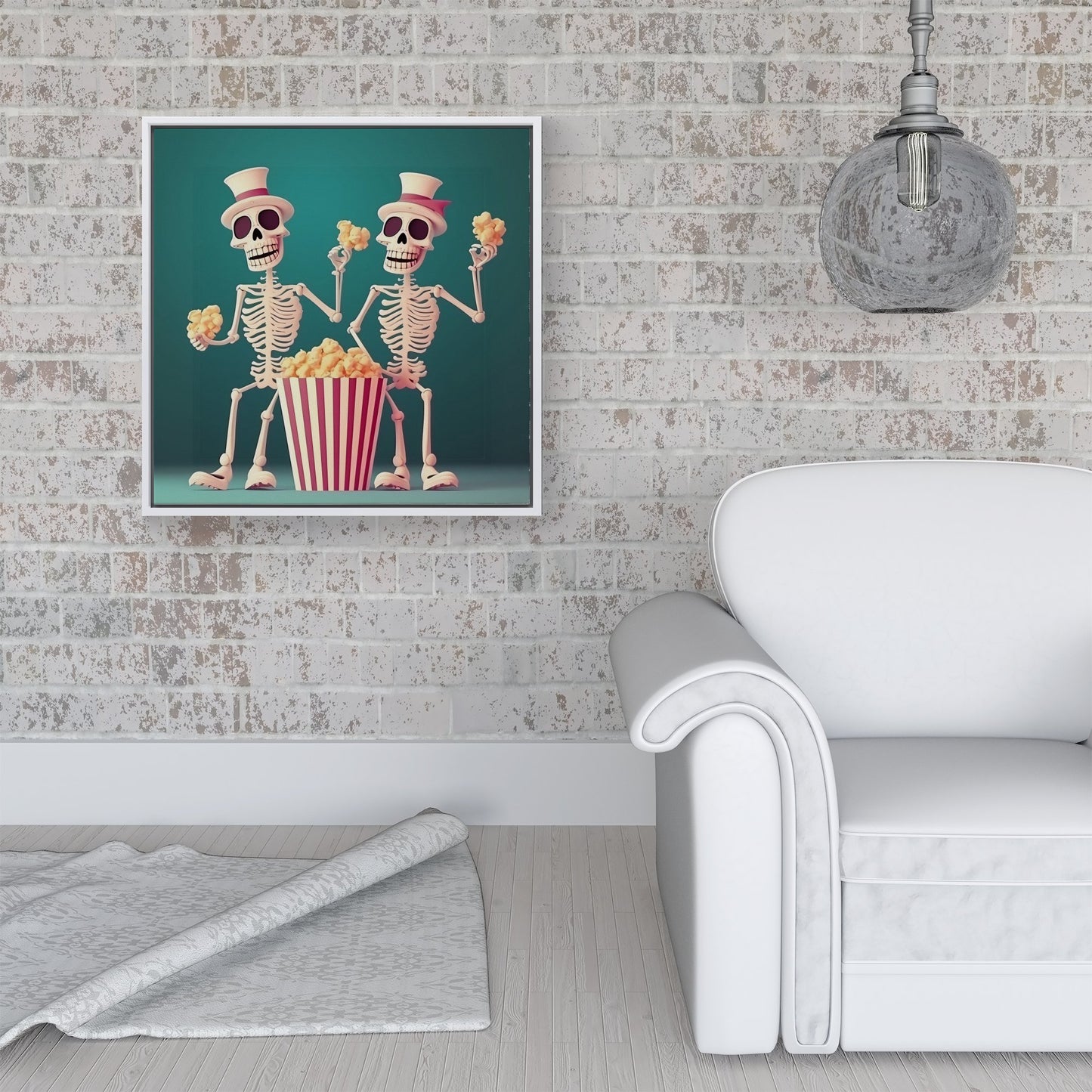 Skeletons With Popcorn Framed Canvas