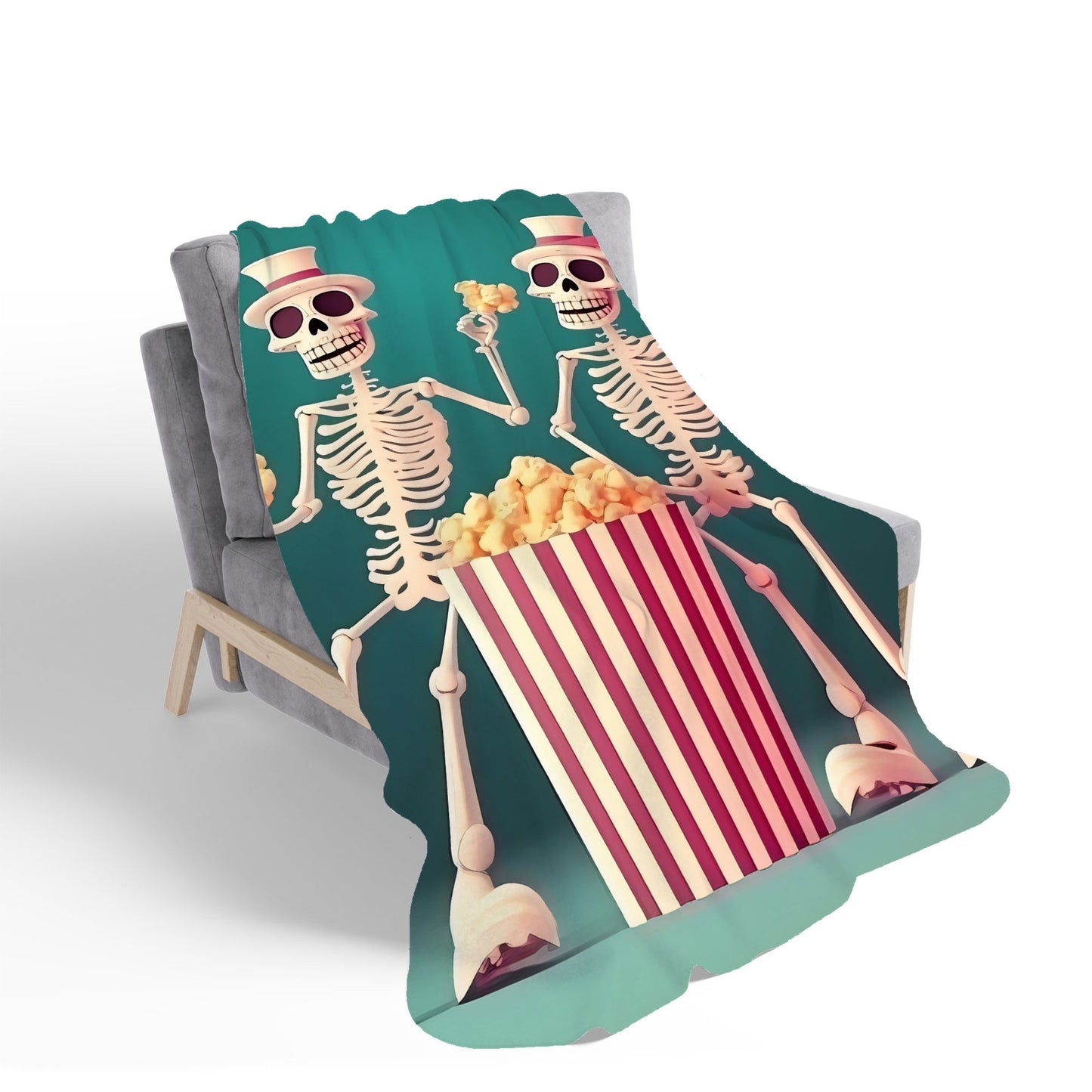 Skeletons With Popcorn Sherpa Blanket