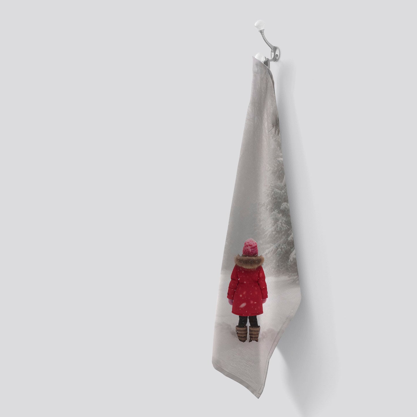 Little Girl In The Snow Tea Towel