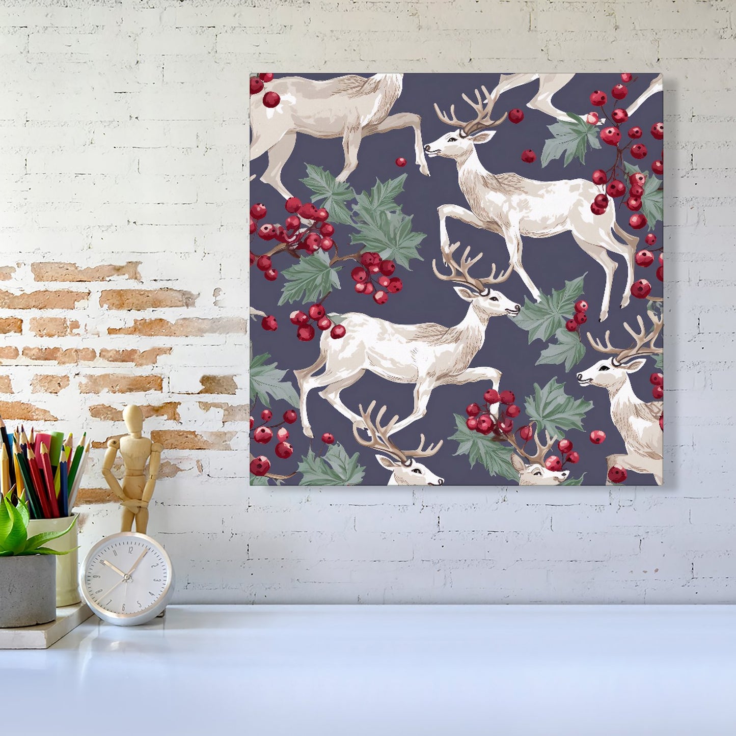 Reindeers And Holly Canvas