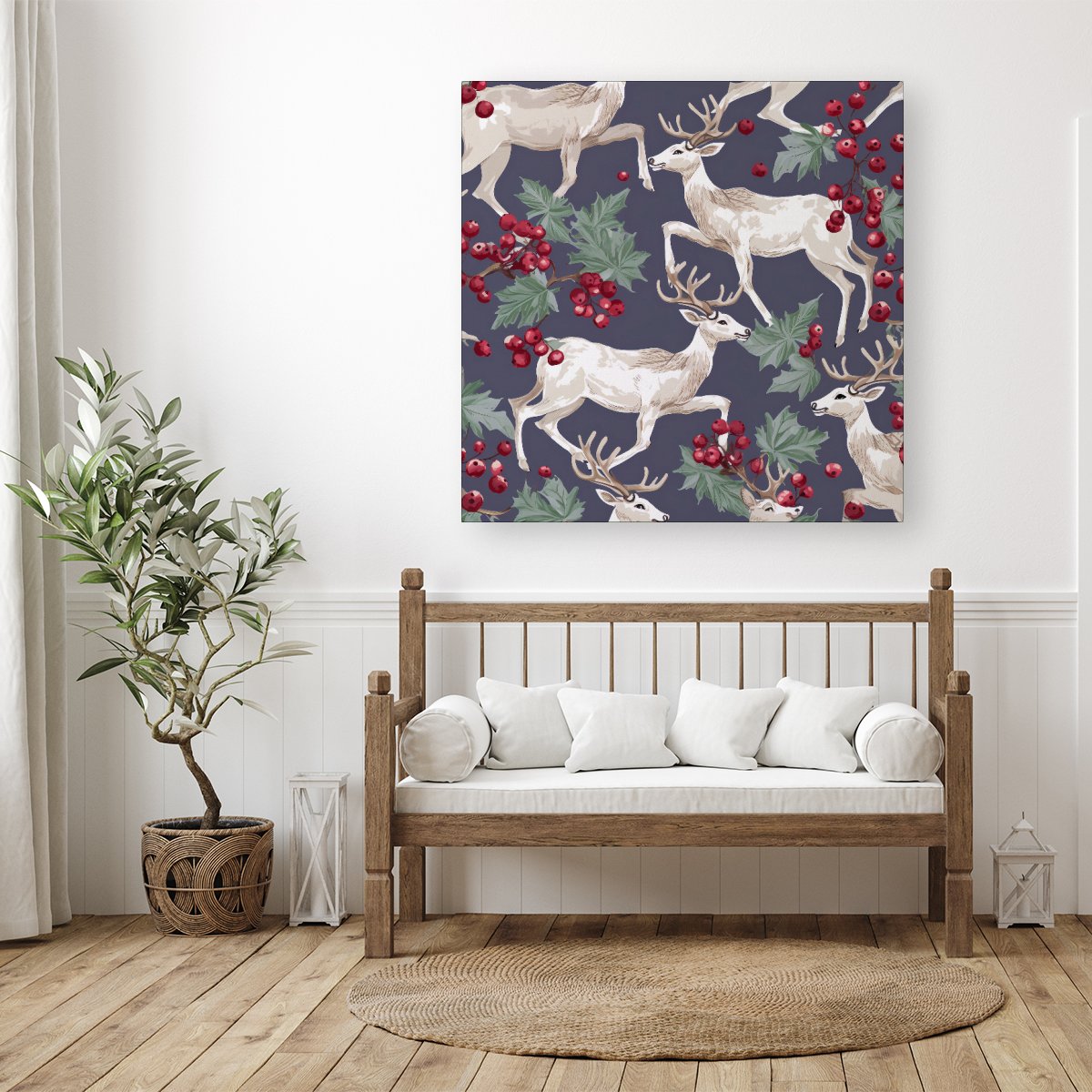 Reindeers And Holly Canvas