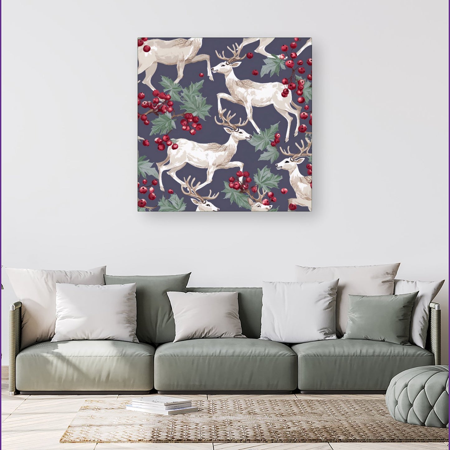 Reindeers And Holly Canvas