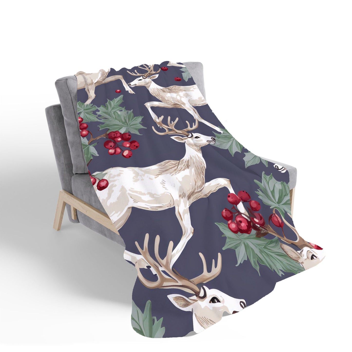Reindeers And Holly Sherpa Blanket
