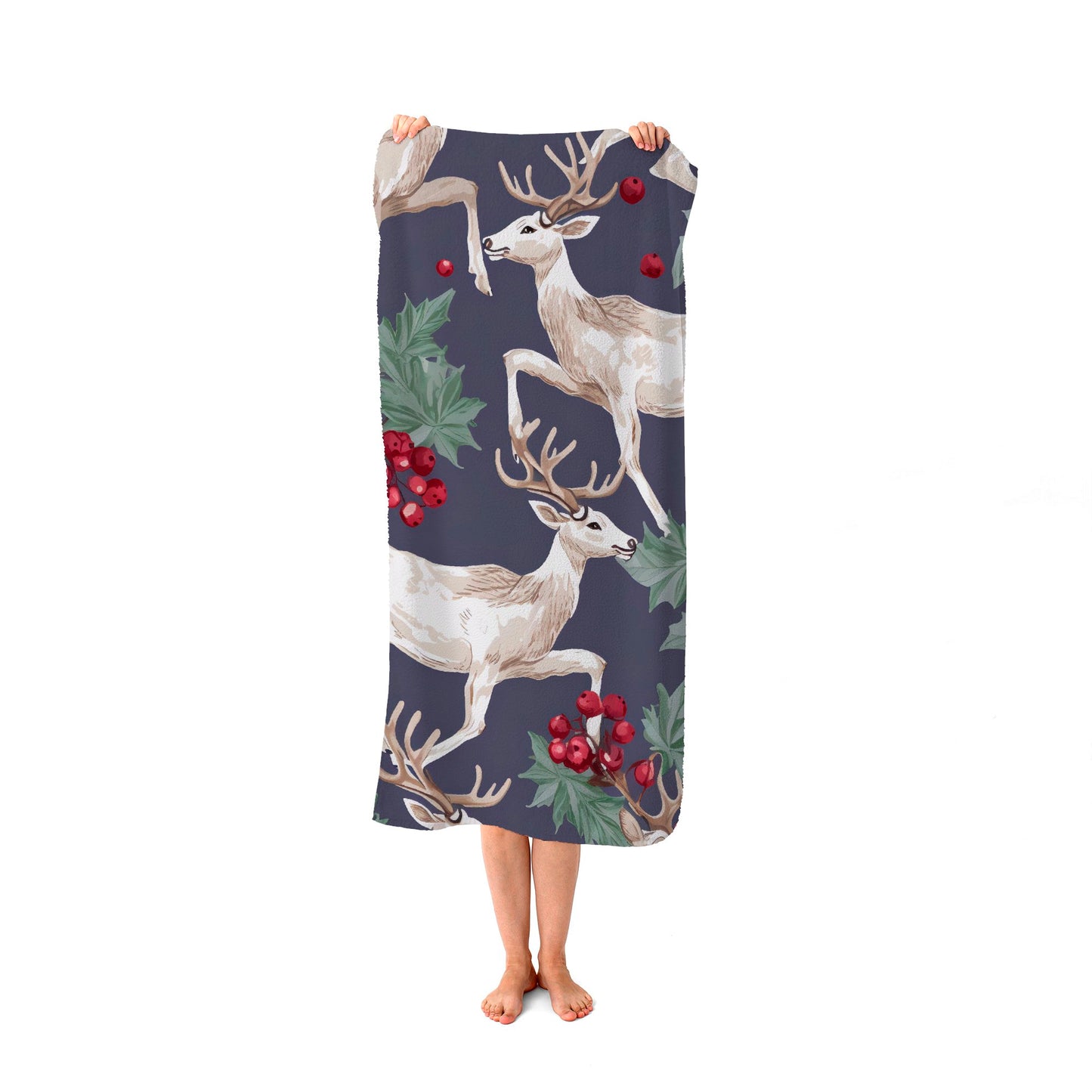 Reindeers And Holly Beach Towel
