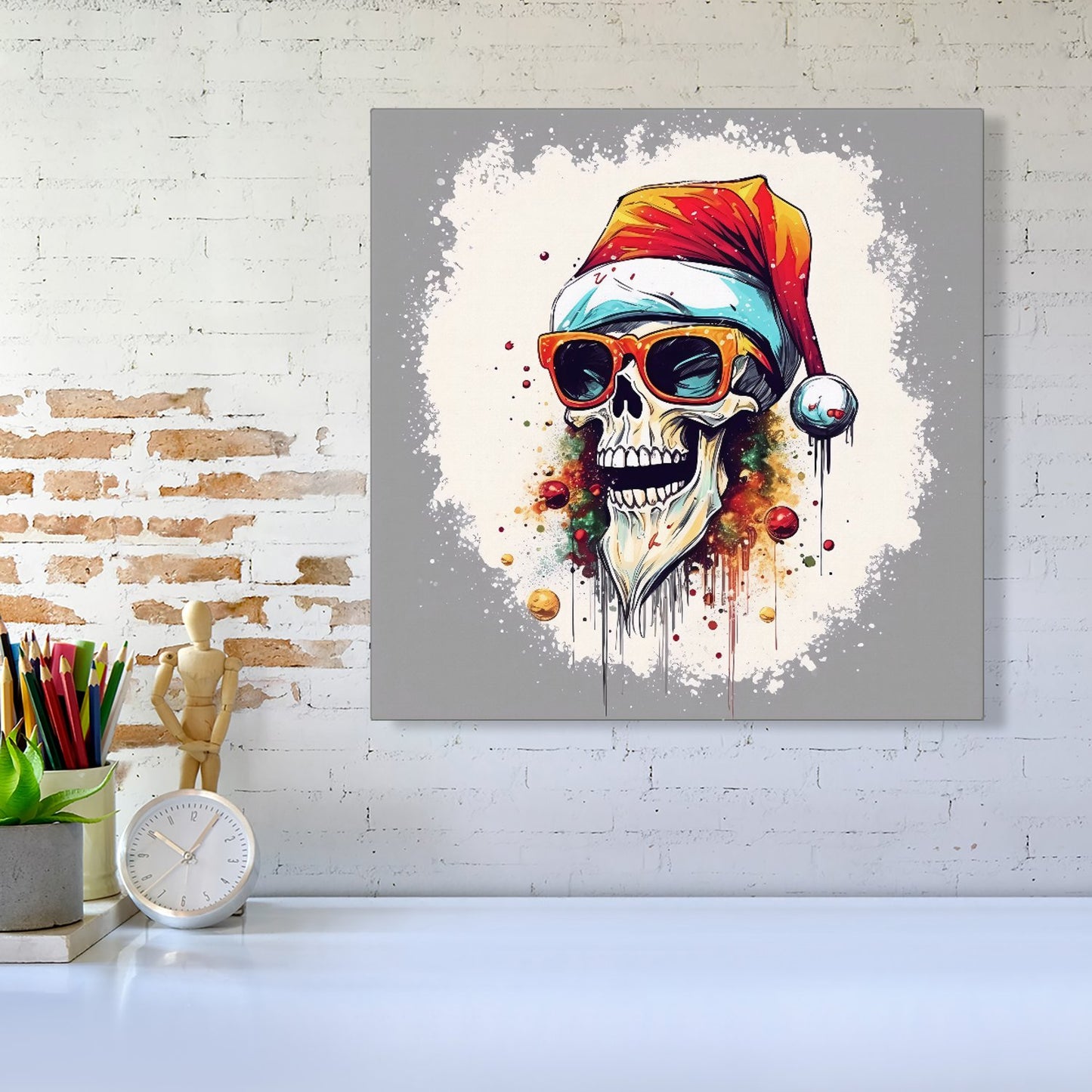 Santa Skull In Glasses Splashart Canvas