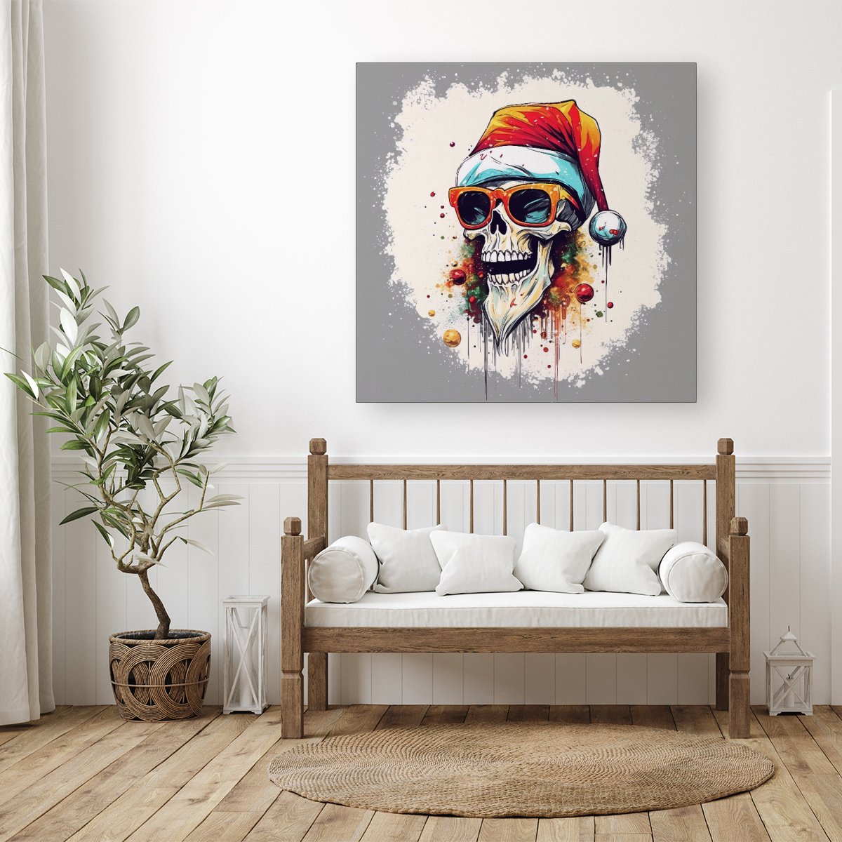 Santa Skull In Glasses Splashart Canvas