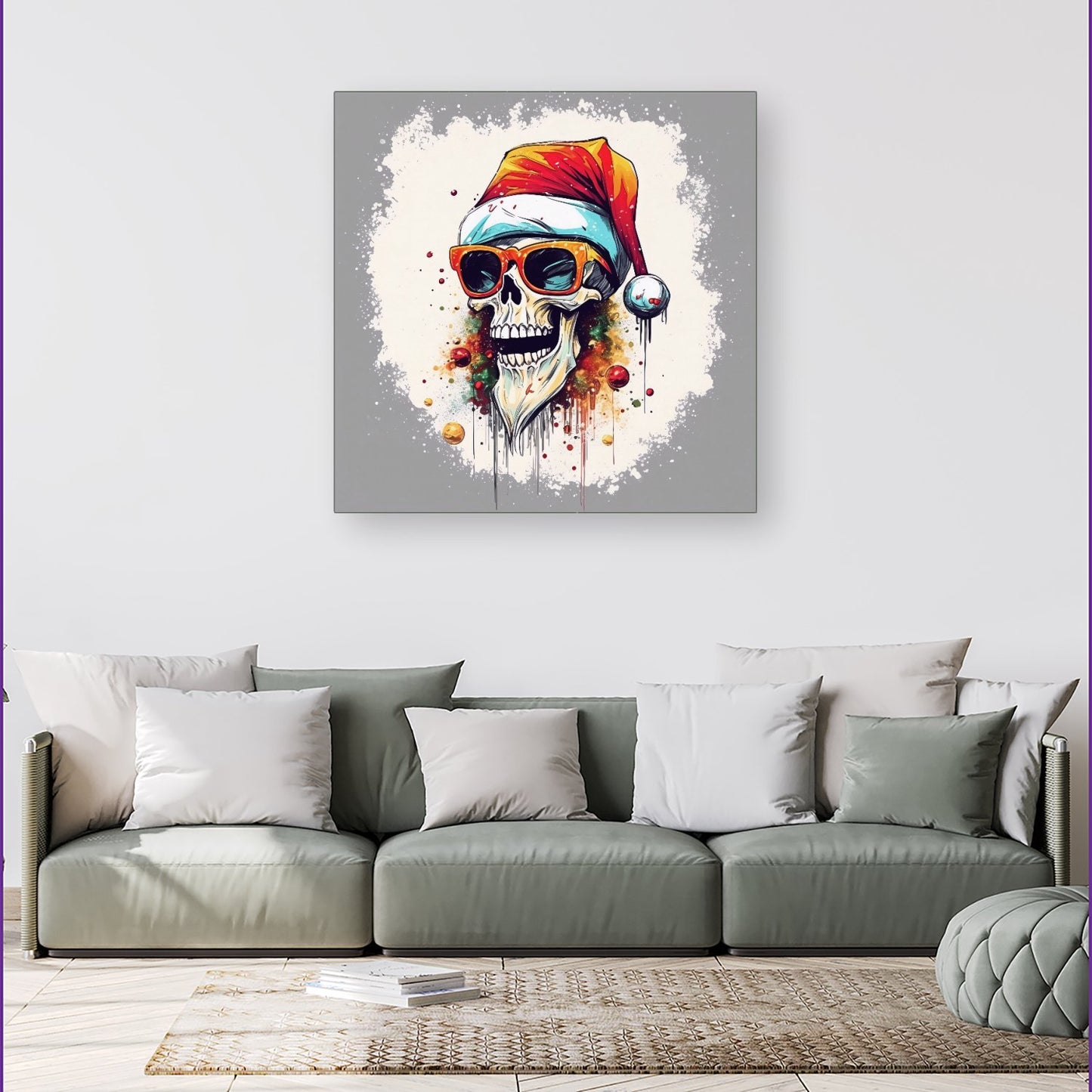 Santa Skull In Glasses Splashart Canvas