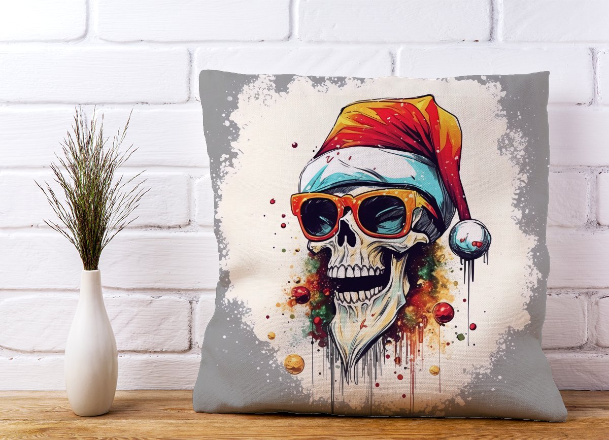 Santa Skull In Glasses Splashart Cushions