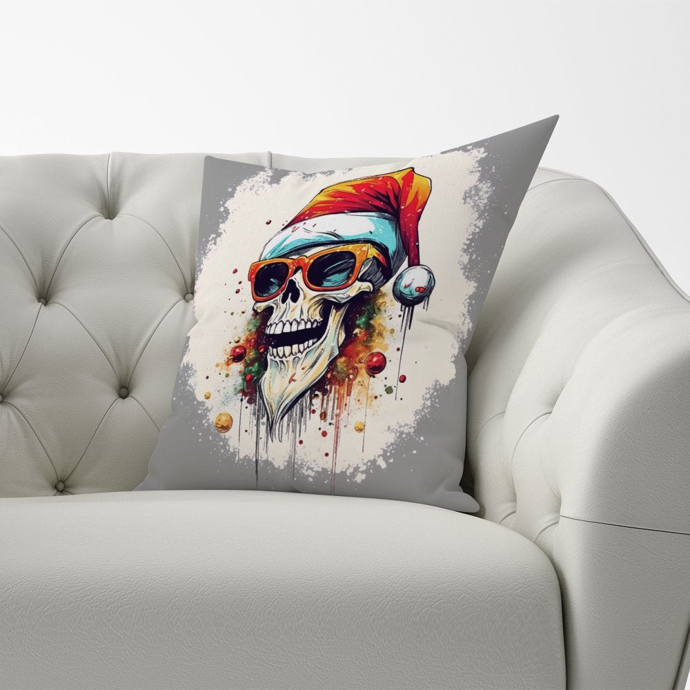 Santa Skull In Glasses Splashart Cushions