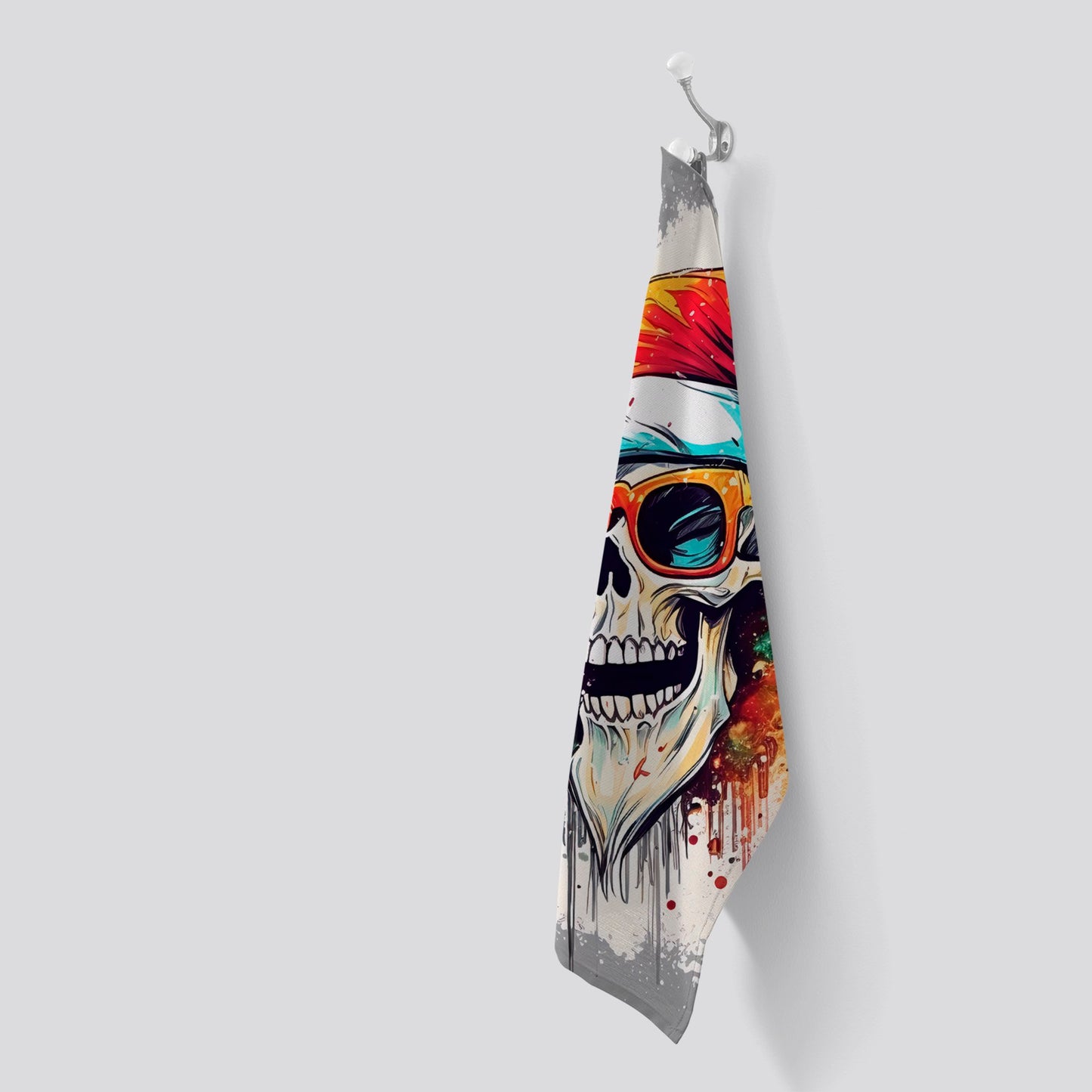 Santa Skull In Glasses Splashart Tea Towel