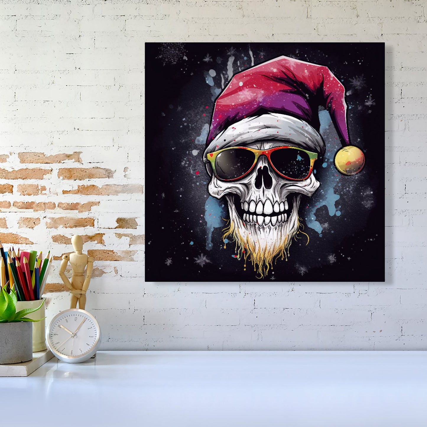 Happy Santa Skull Splashart Canvas