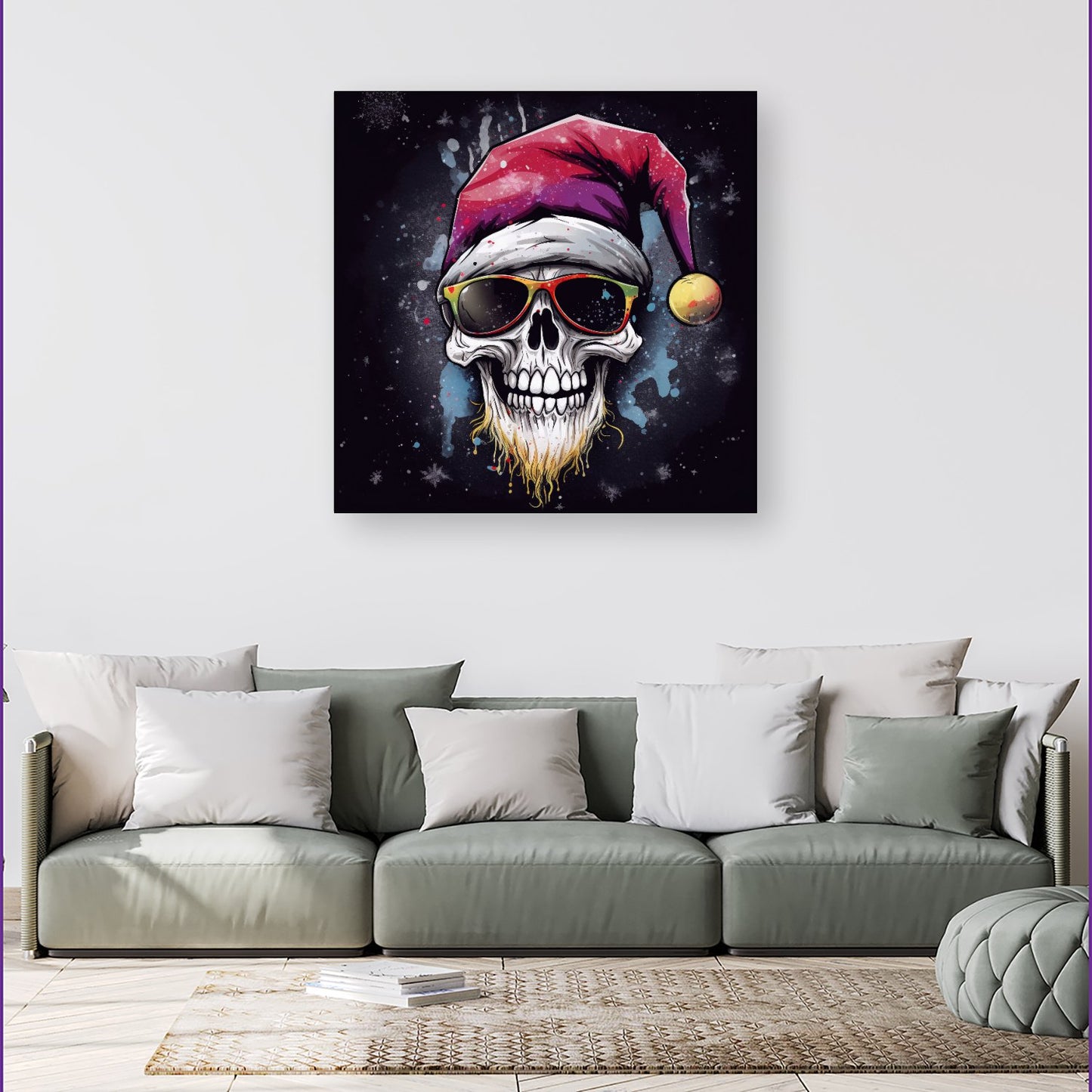 Happy Santa Skull Splashart Canvas