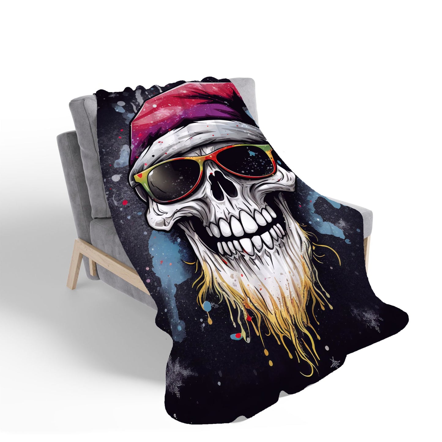 Happy Santa Skull Splashart Sherpa Blanket