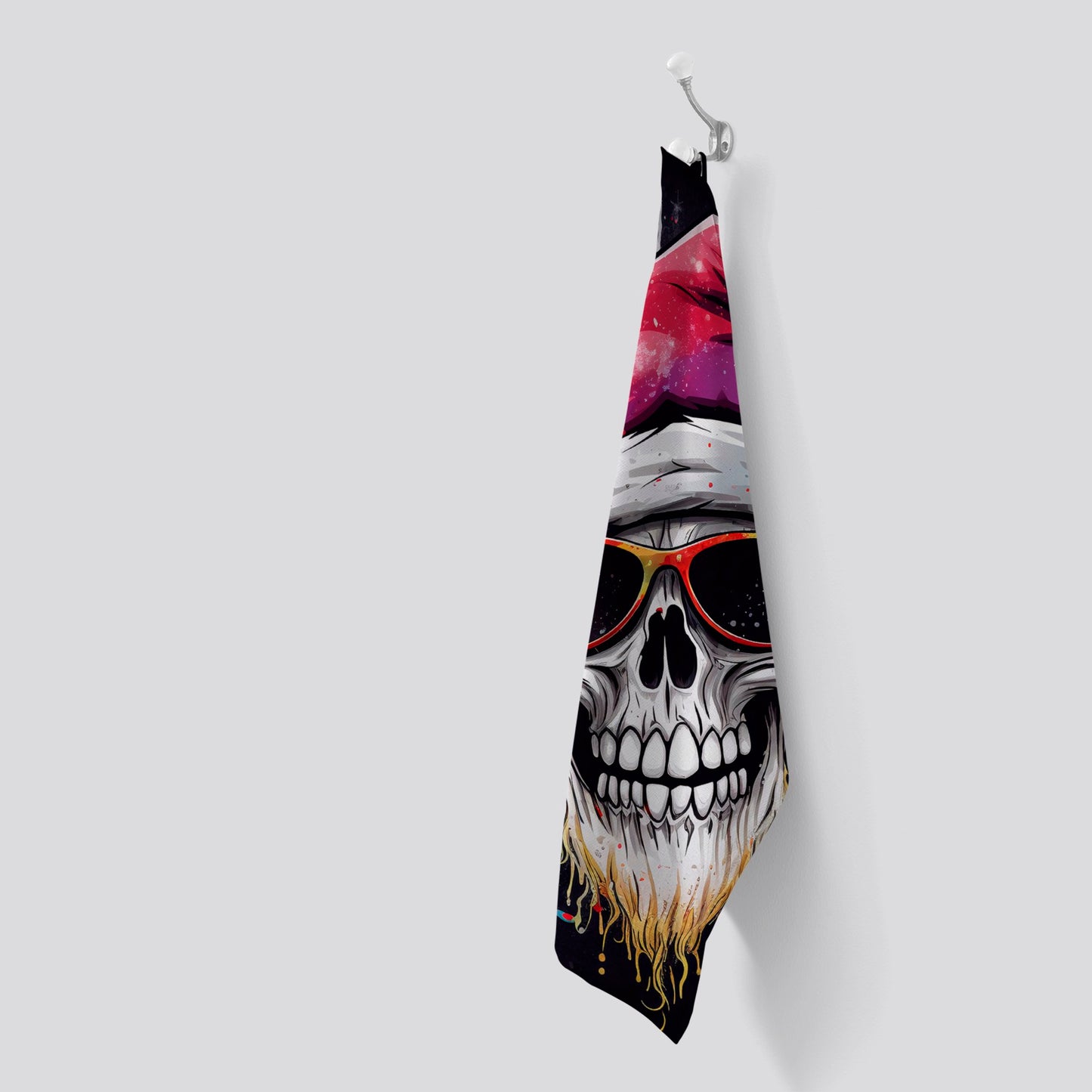 Happy Santa Skull Splashart Tea Towel