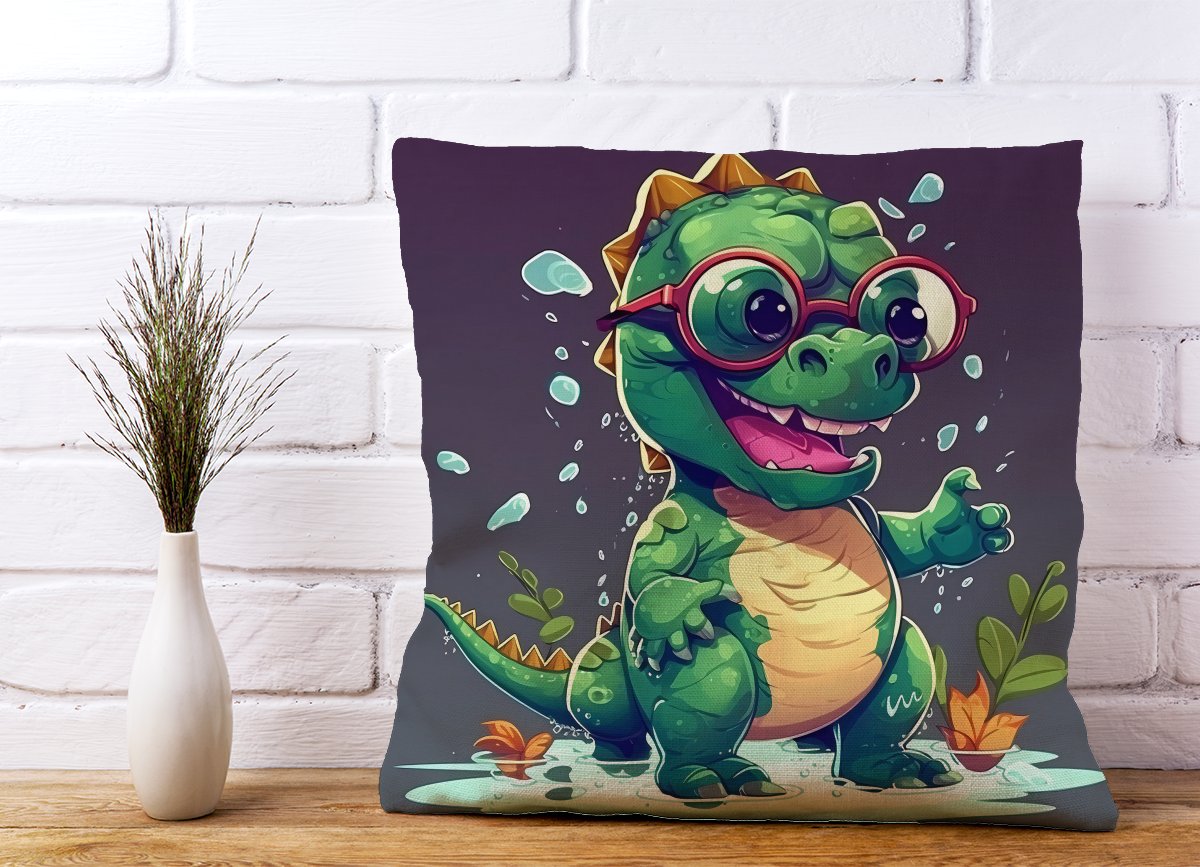 Happy Dino In A Puddle Cushions