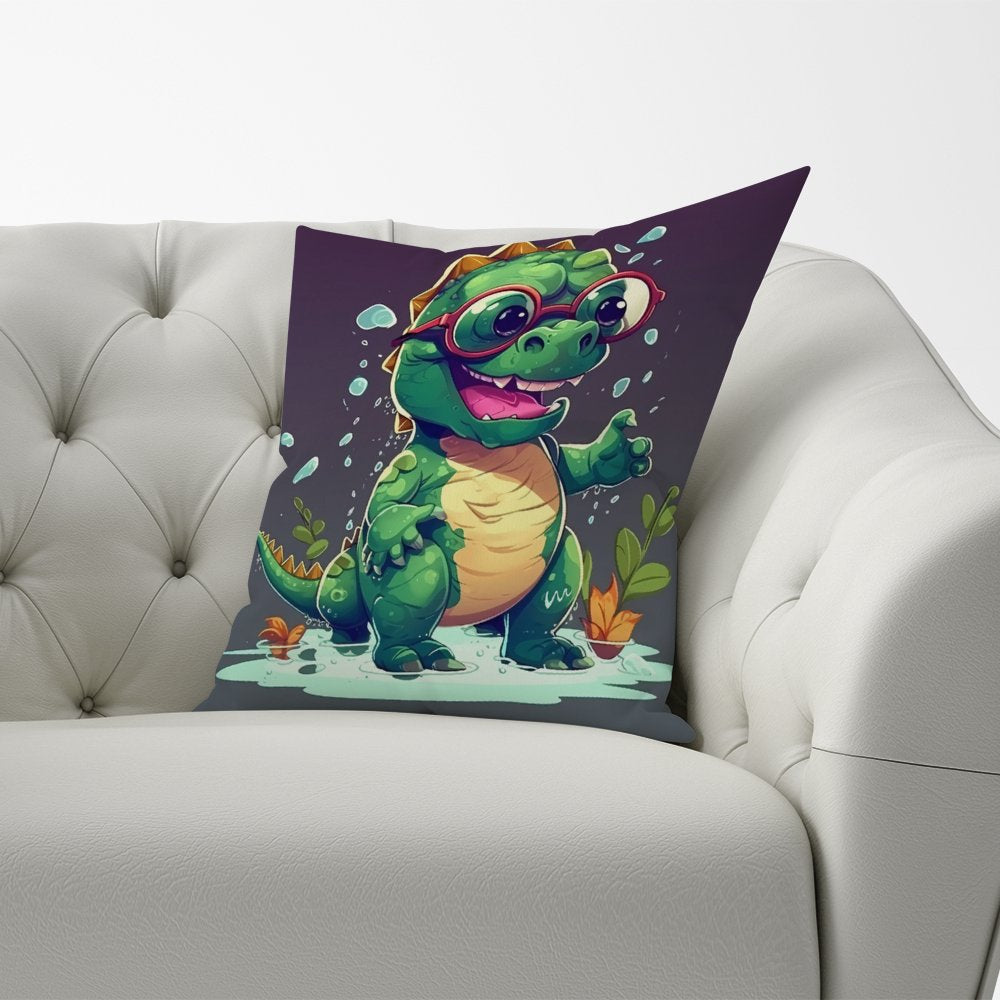 Happy Dino In A Puddle Cushions