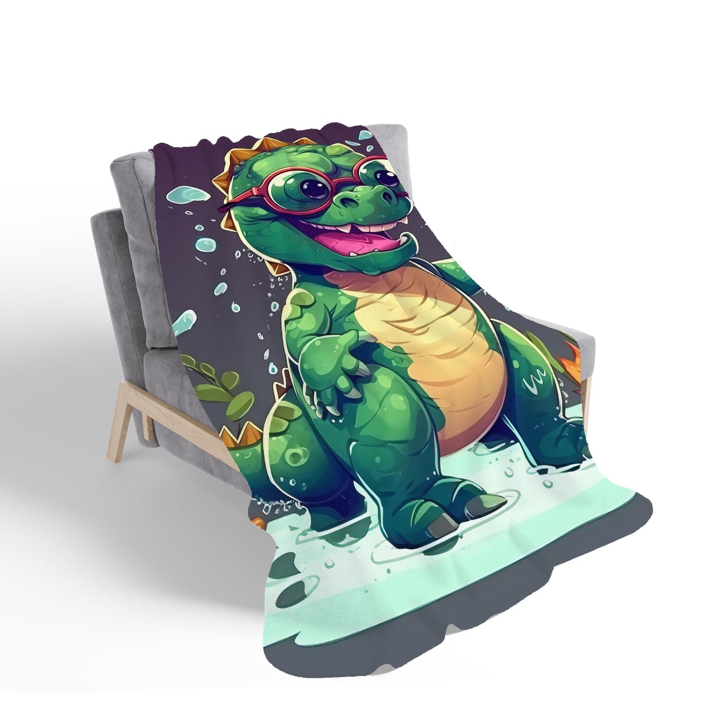 Happy Dino In A Puddle Sherpa Blanket