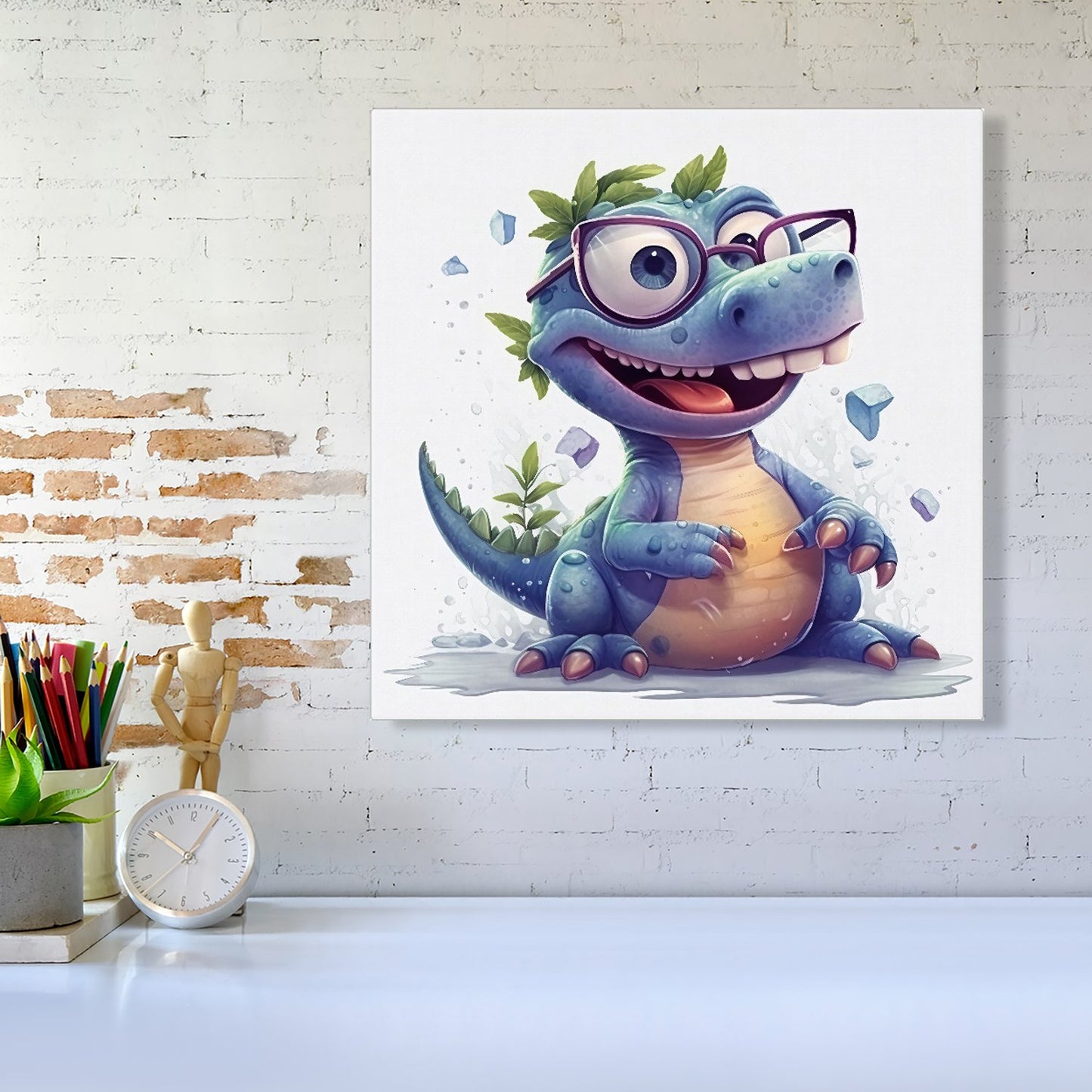 Happy Dinosaur With Glasses Canvas