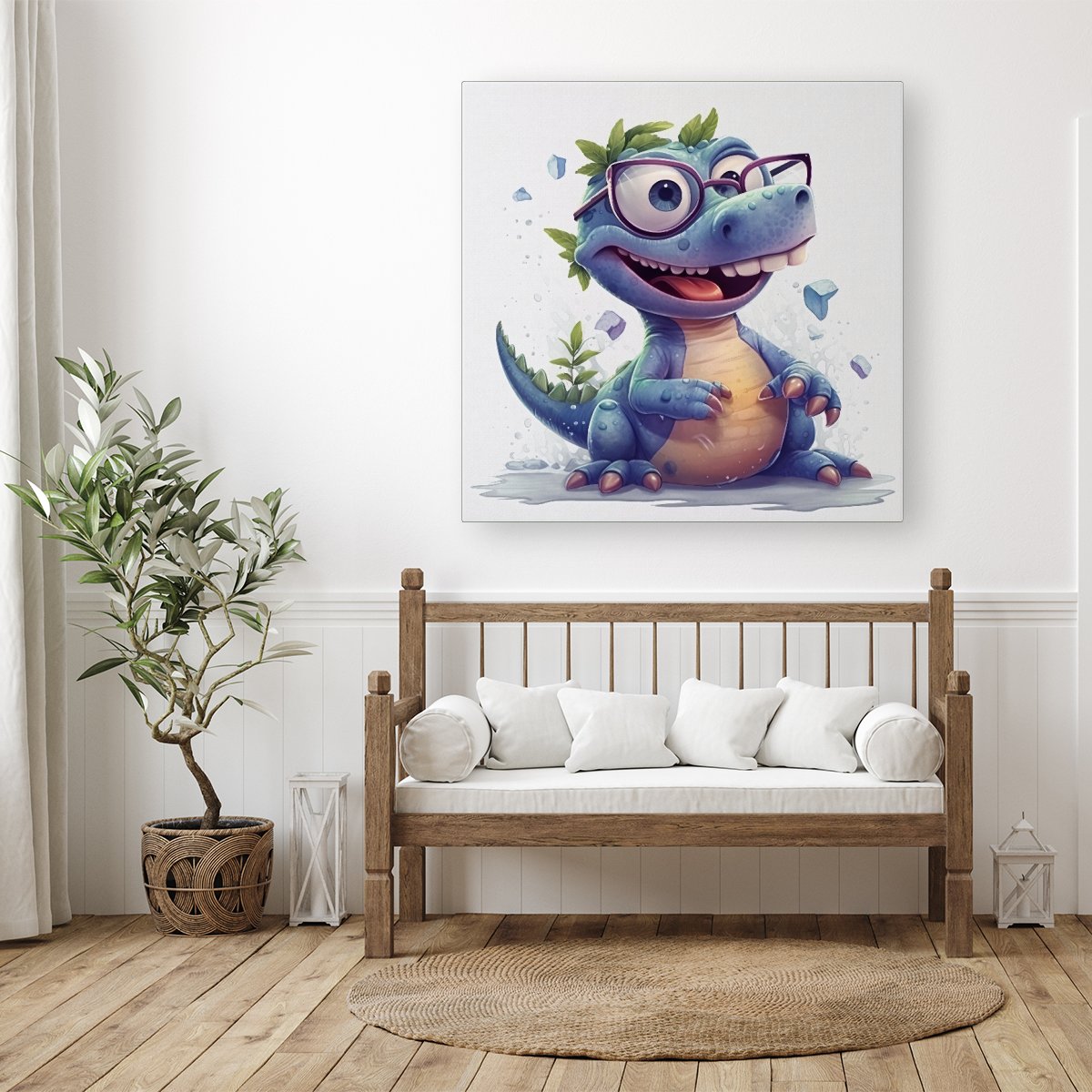 Happy Dinosaur With Glasses Canvas