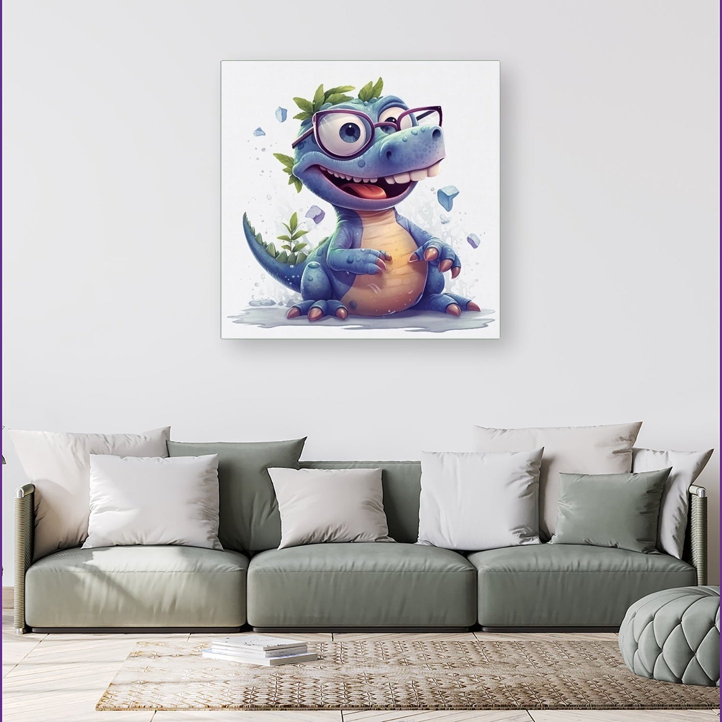 Happy Dinosaur With Glasses Canvas