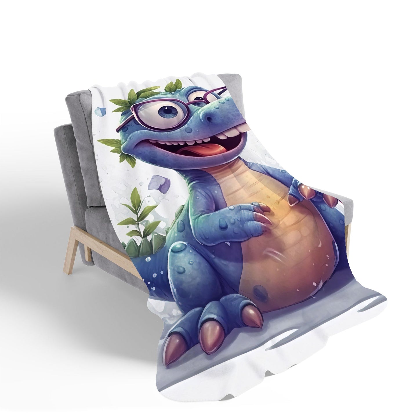 Happy Dinosaur With Glasses Sherpa Blanket