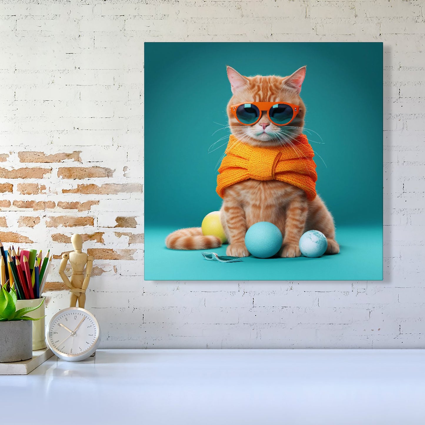 Cat In Glasses With Balls Of Wool Canvas