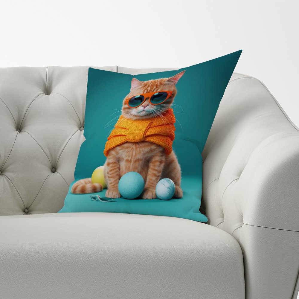 Cat In Glasses With Balls Of Wool Cushions