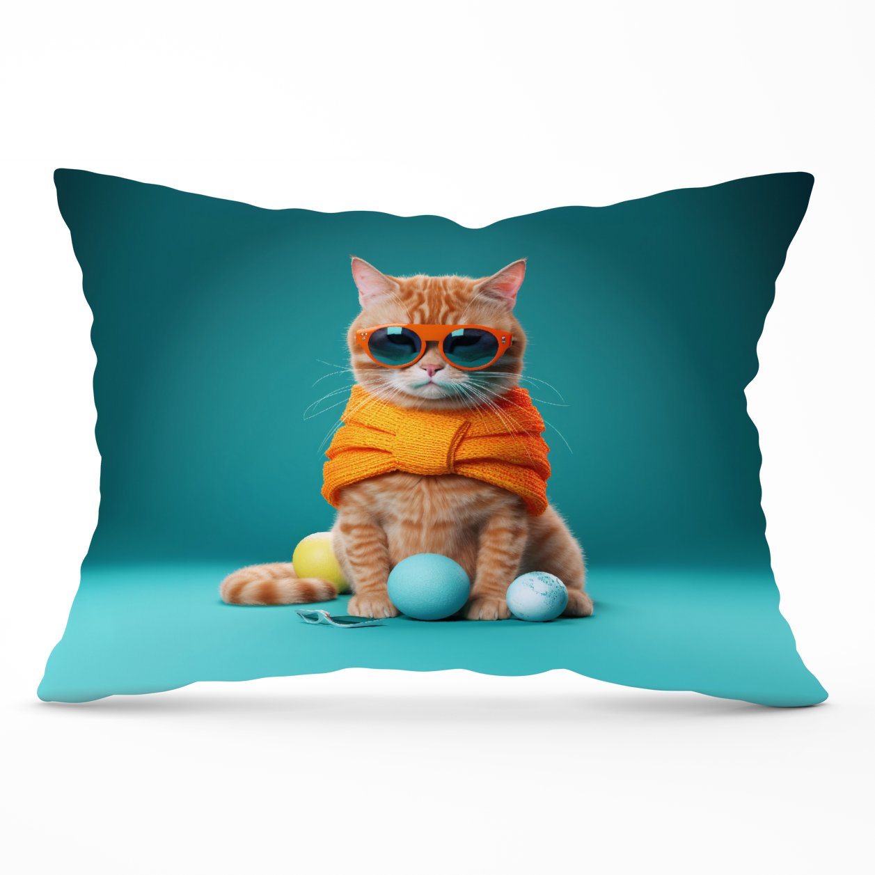 Cat In Glasses With Balls Of Wool Cushions