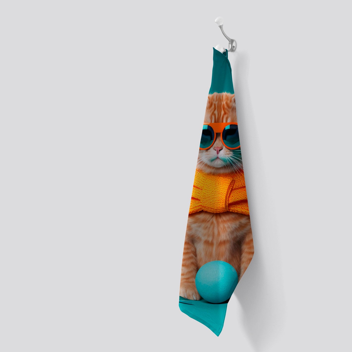 Cat In Glasses With Balls Of Wool Tea Towel