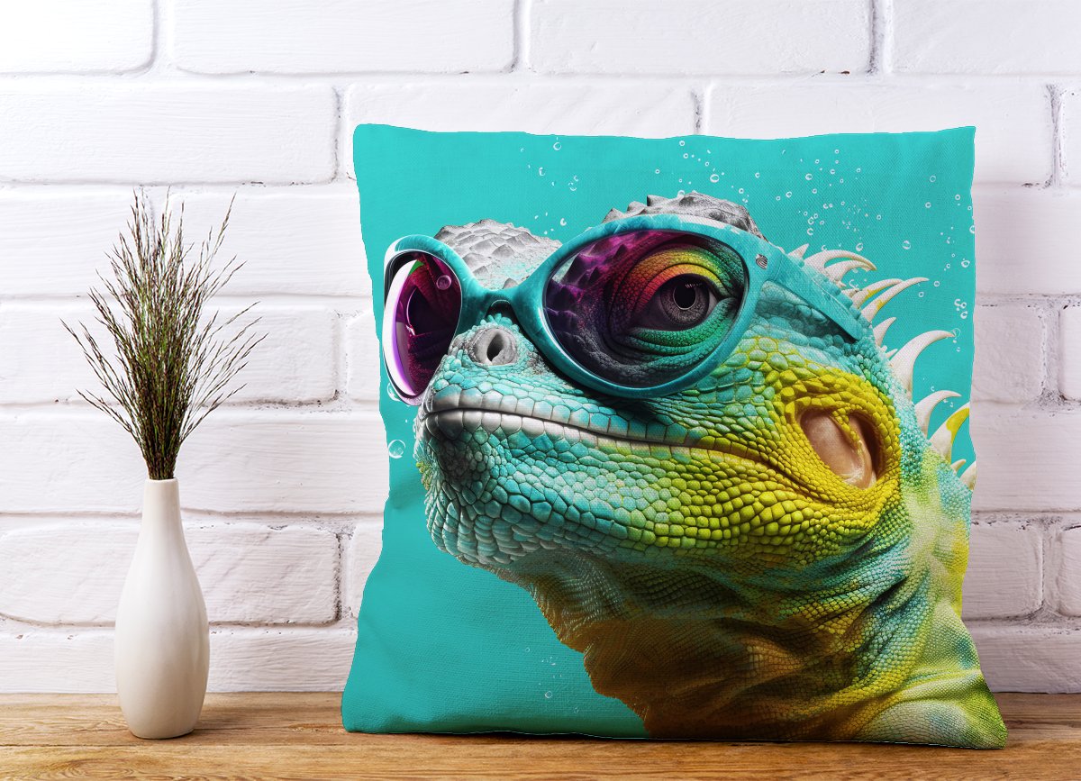 Splashart Iguana Wearing Glasses Cushions