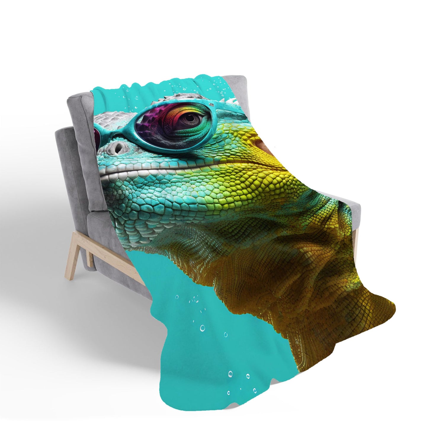 Splashart Iguana Wearing Glasses Sherpa Blanket