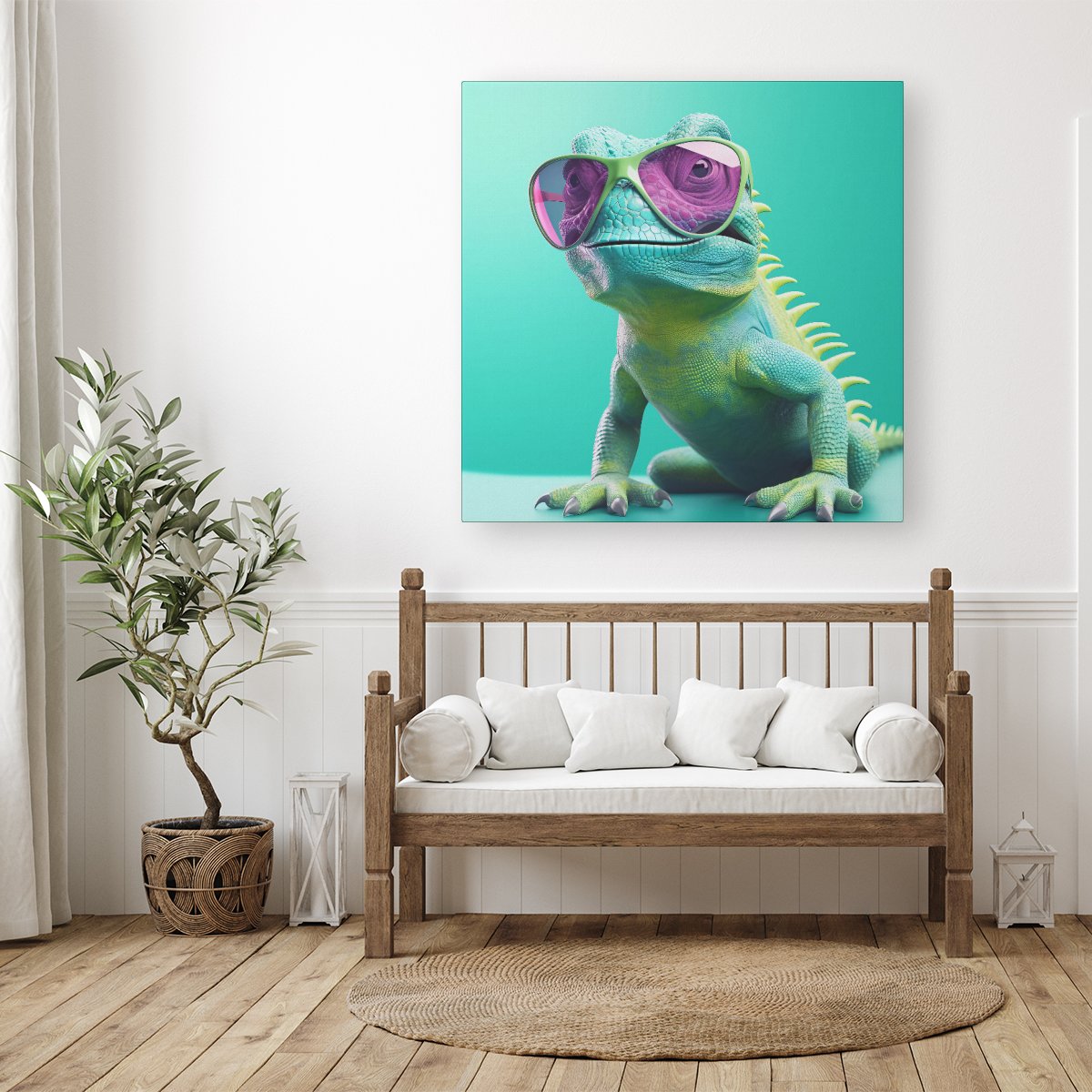 Happy Splashart Iguana Wearing Glasses Canvas