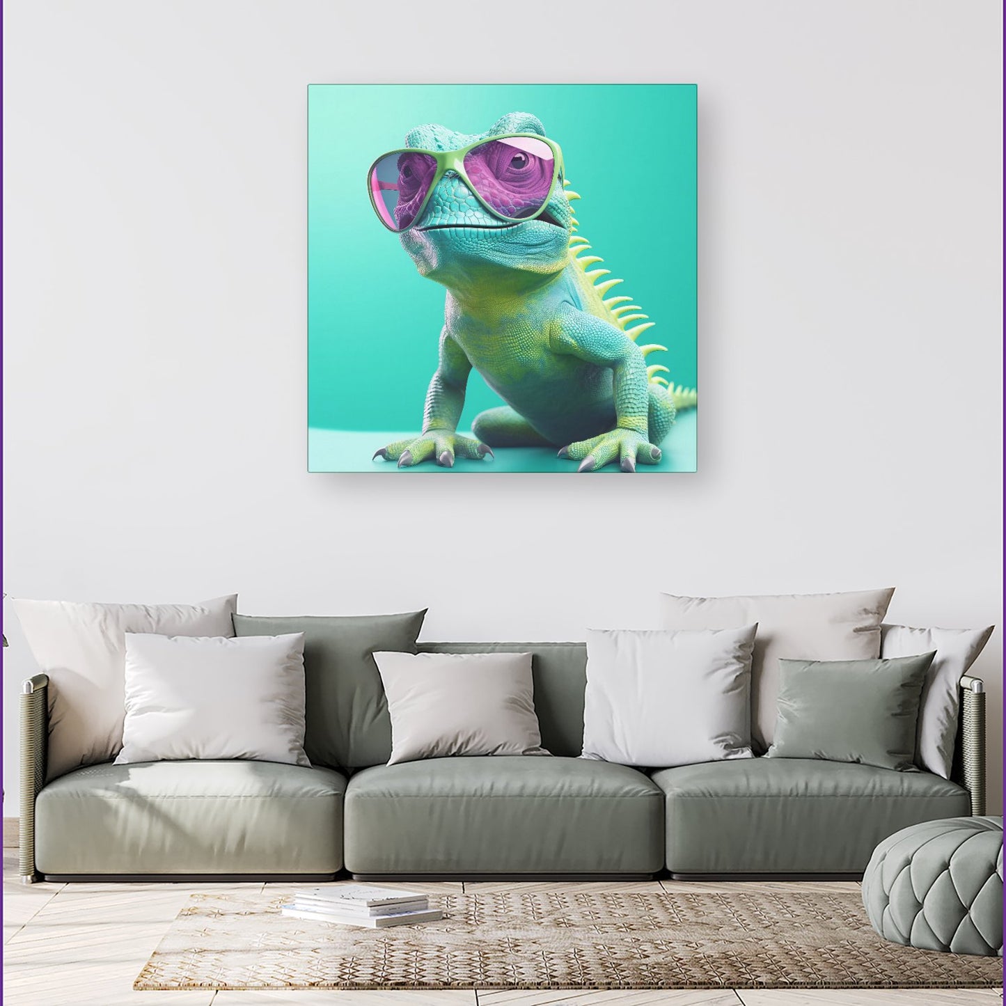 Happy Splashart Iguana Wearing Glasses Canvas