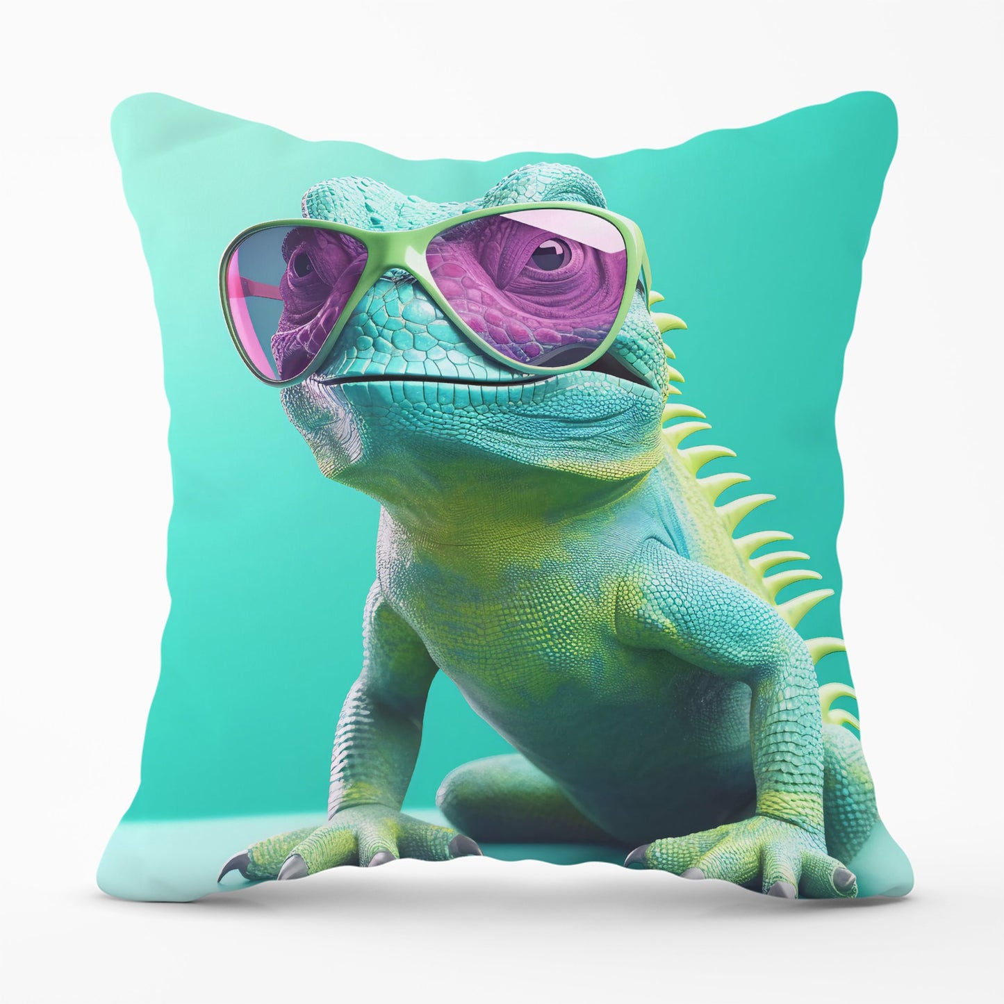 Happy Splashart Iguana Wearing Glasses Cushions