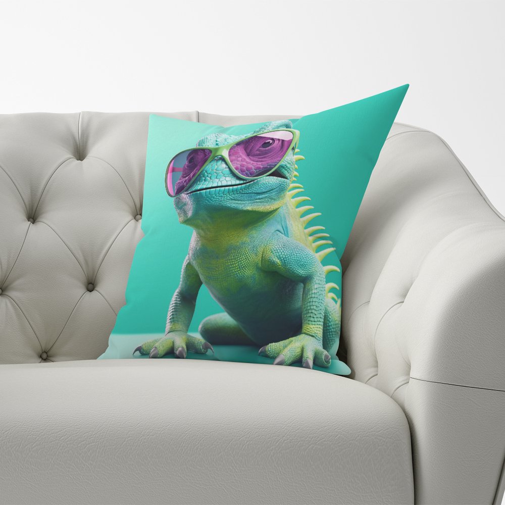 Happy Splashart Iguana Wearing Glasses Cushions