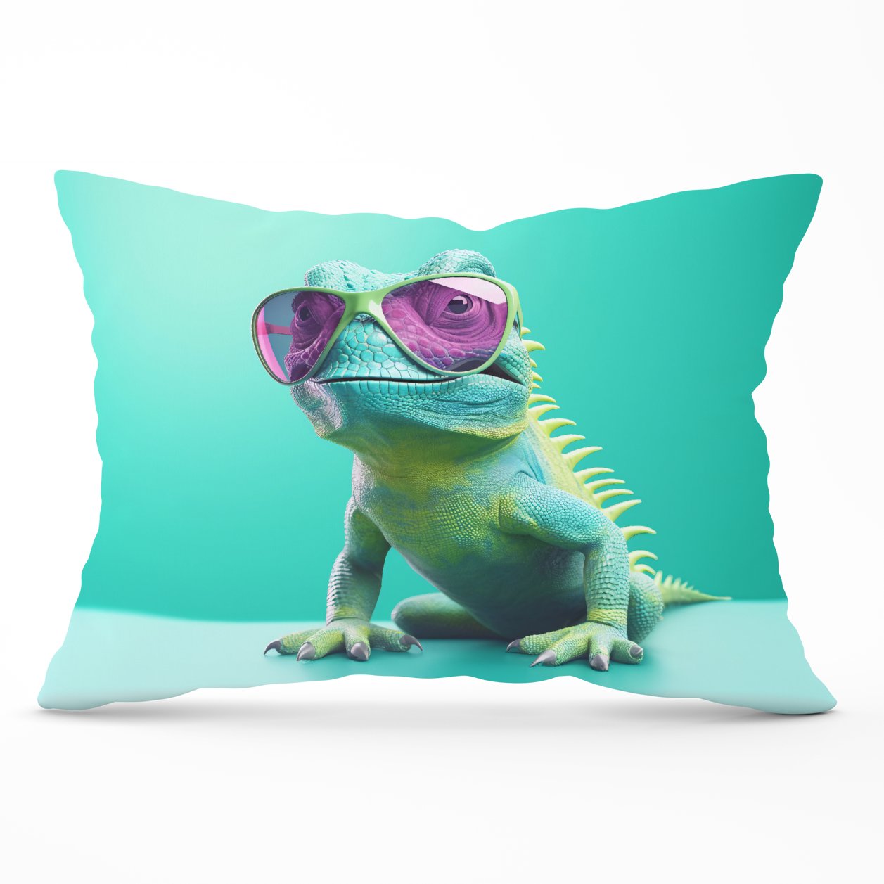 Happy Splashart Iguana Wearing Glasses Cushions