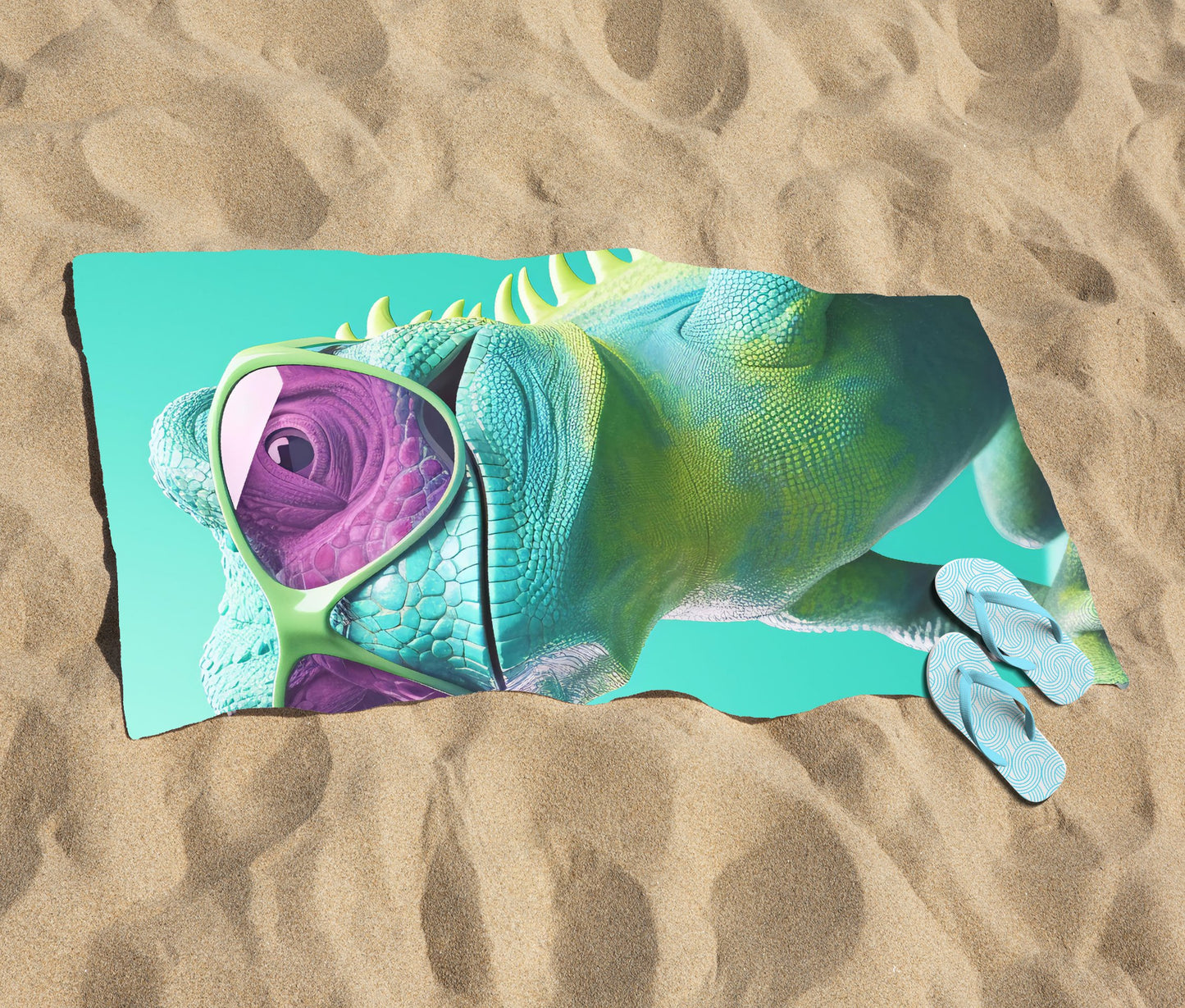 Happy Splashart Iguana Wearing Glasses Beach Towel