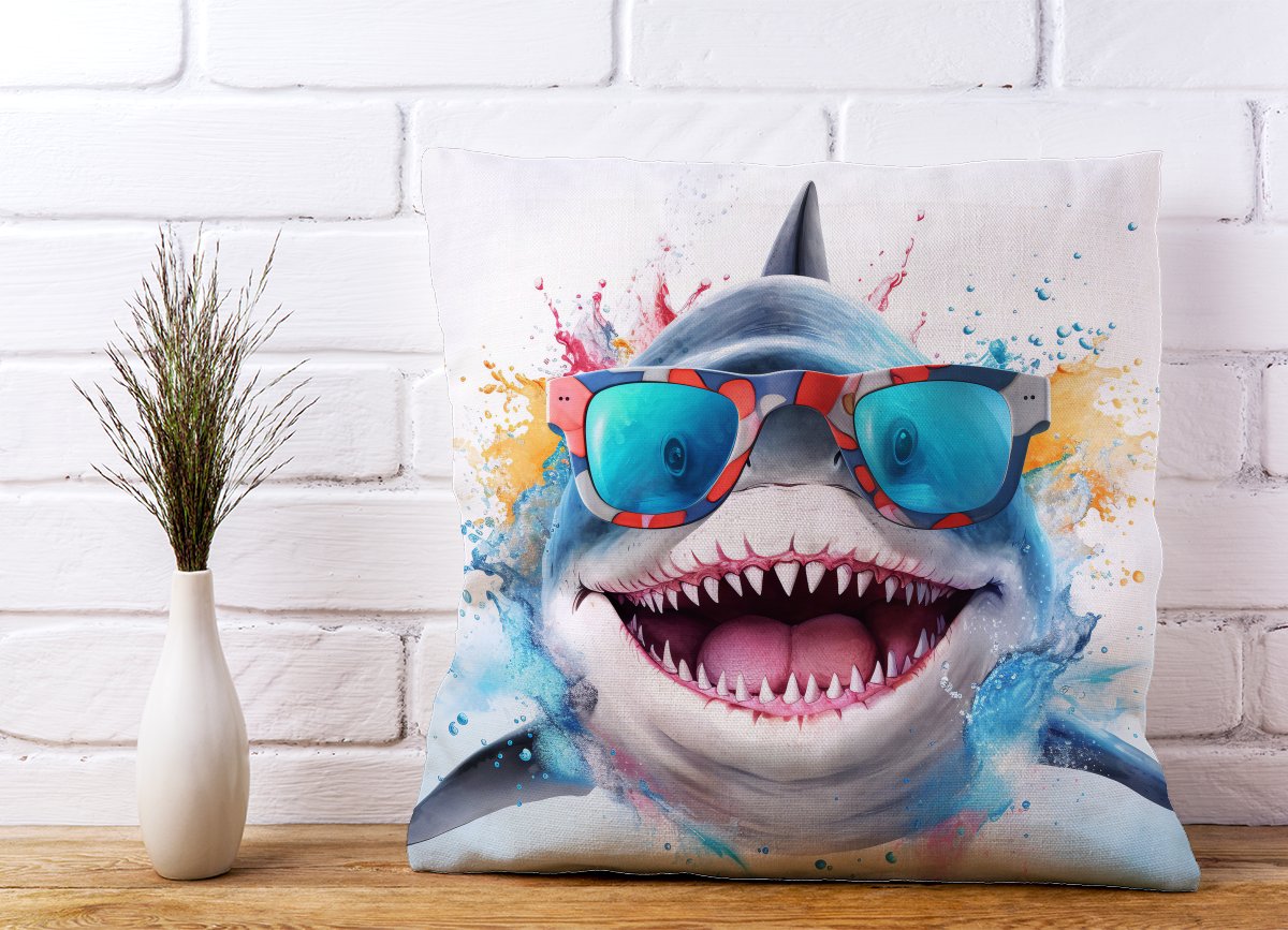 Splashart Shark In Glasses Cushions