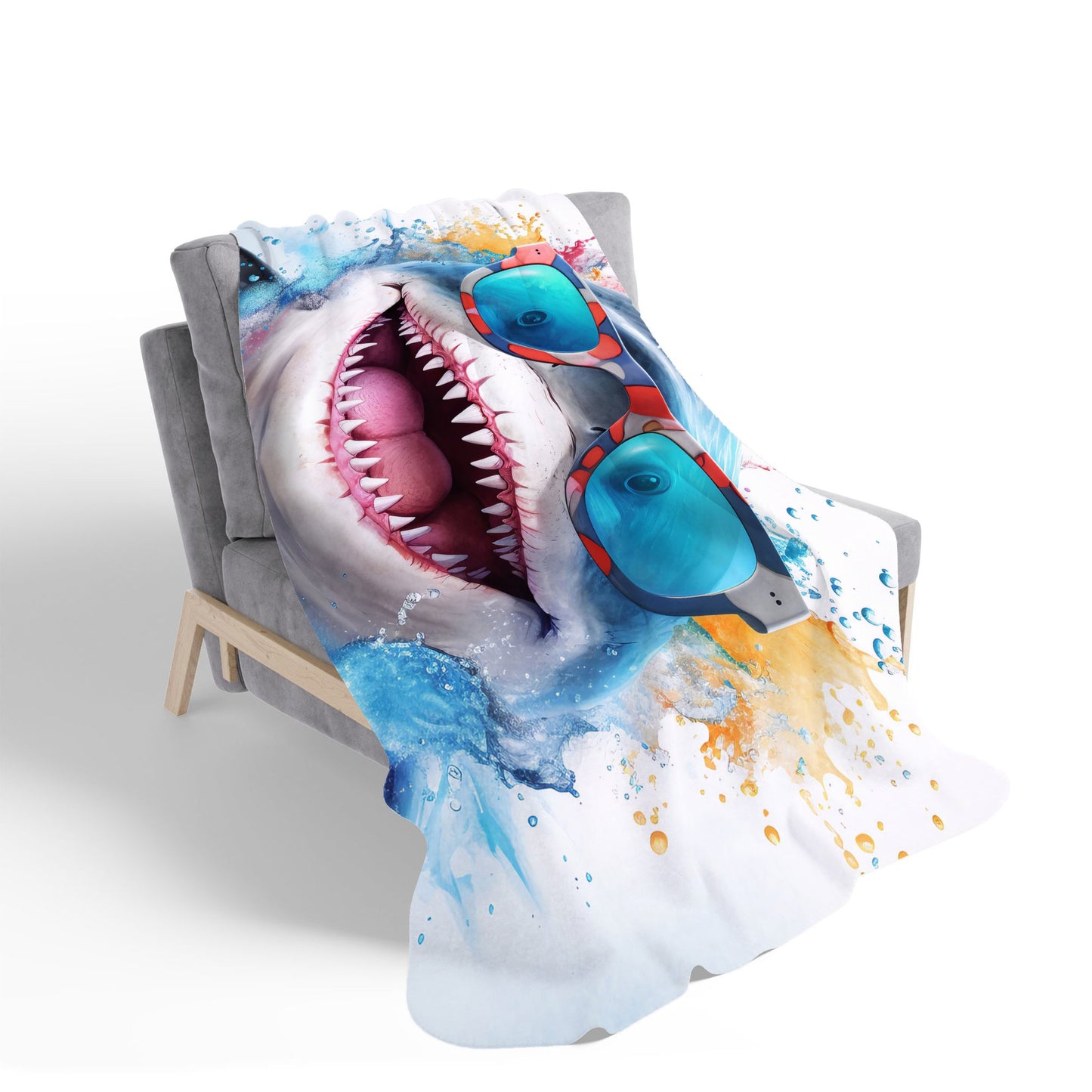 Splashart Shark In Glasses Sherpa Blanket