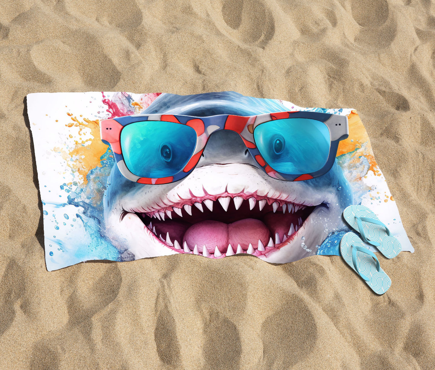 Splashart Shark In Glasses Beach Towel