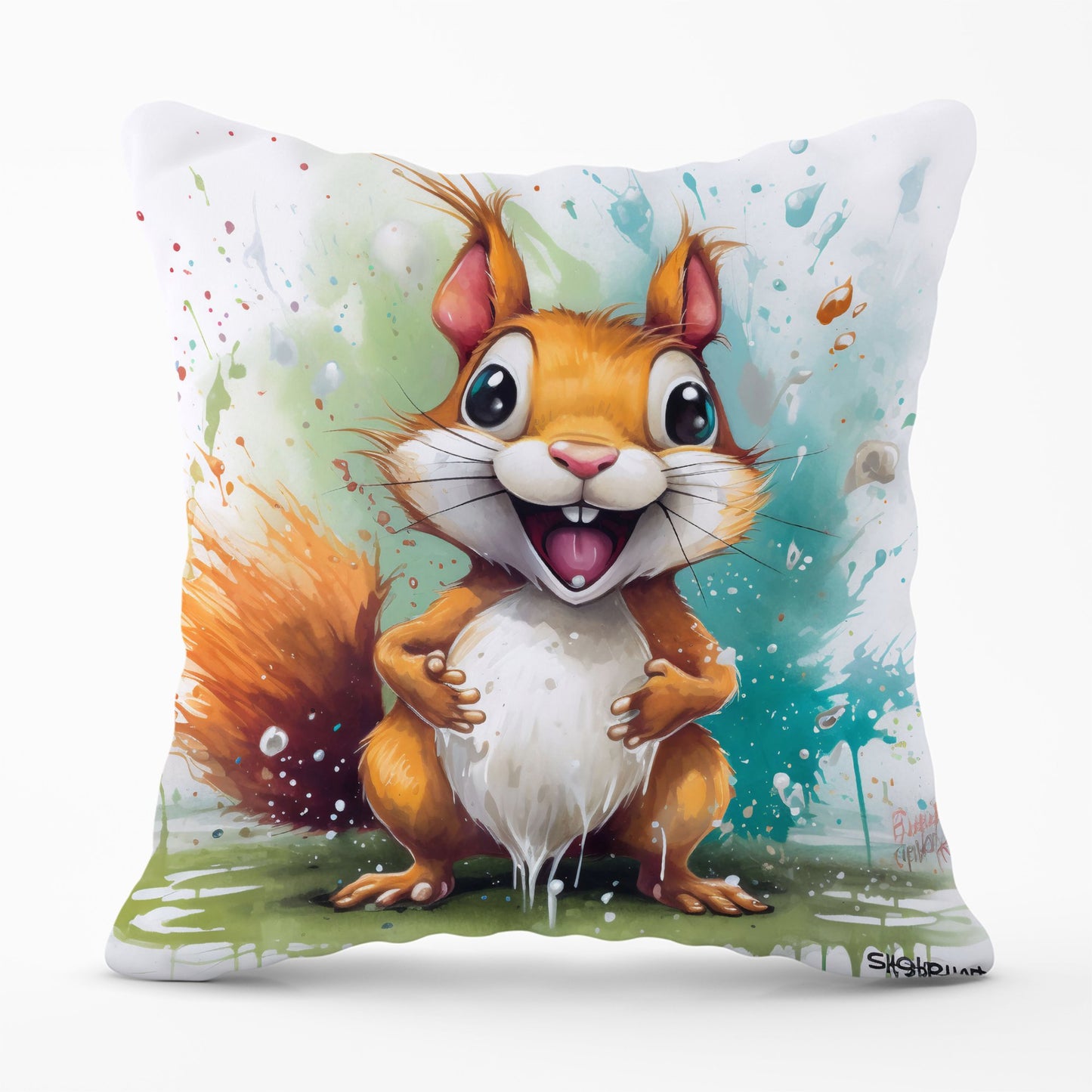 Happy Splashart Squirrel Cushions