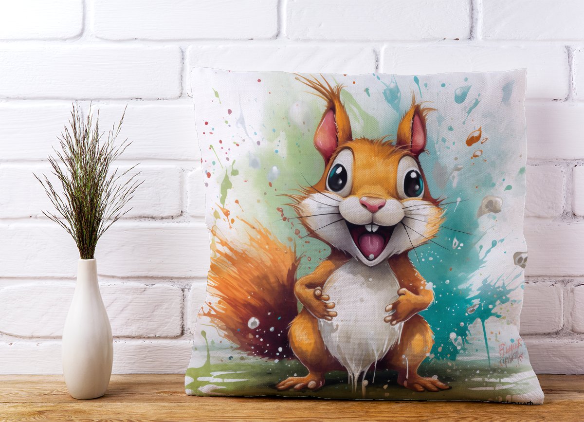 Happy Splashart Squirrel Cushions