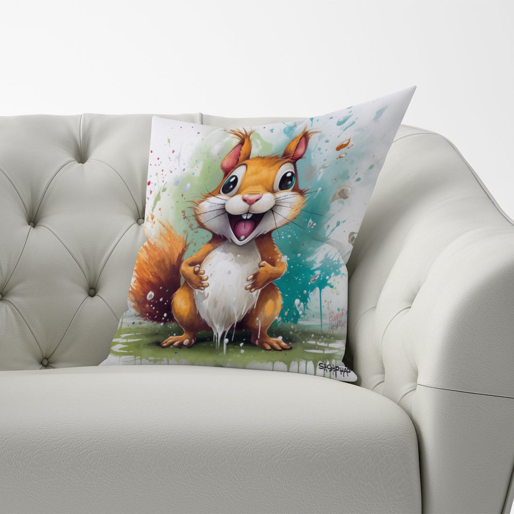 Happy Splashart Squirrel Cushions