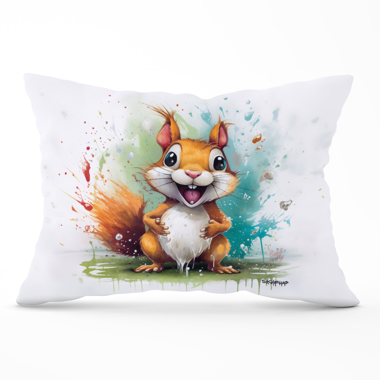 Happy Splashart Squirrel Cushions