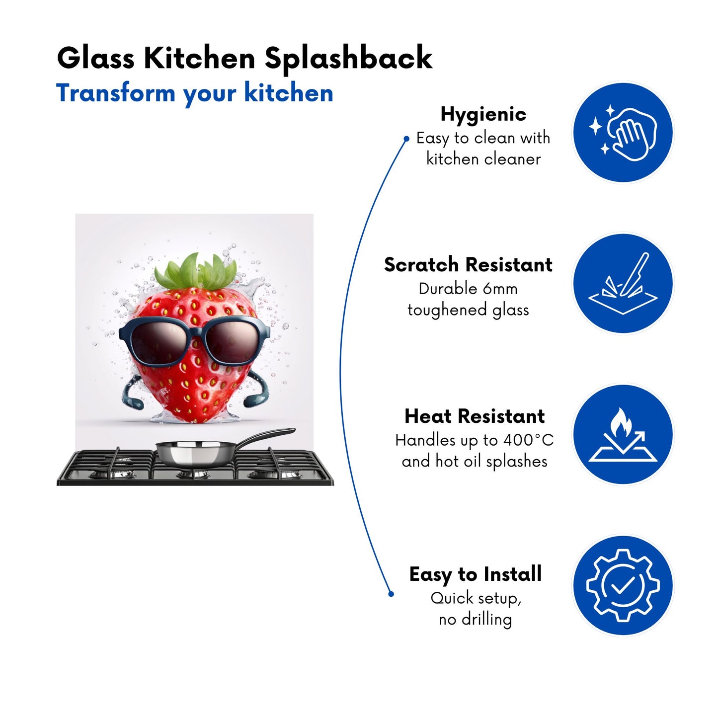 Strawberry In Glasses Kitchen Splashback