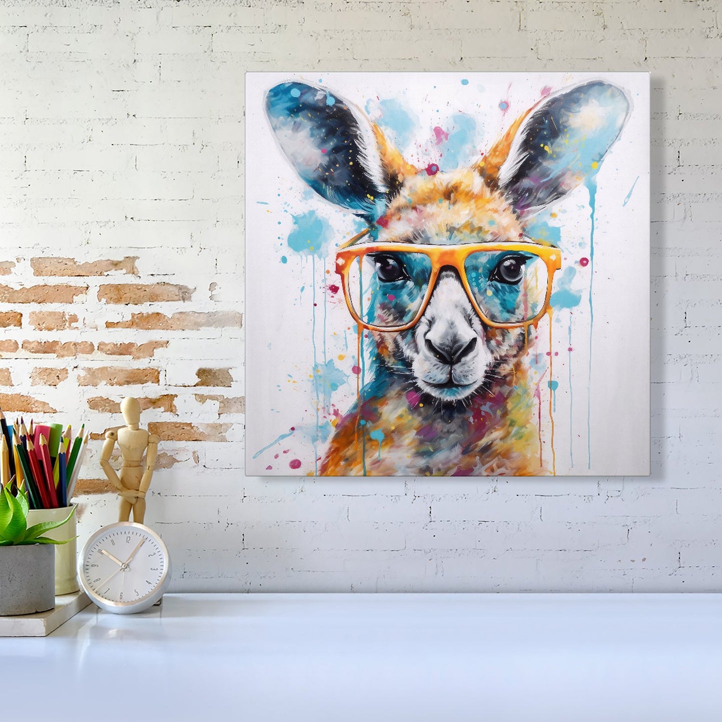 Splashart Kangaroo In Glasses Canvas