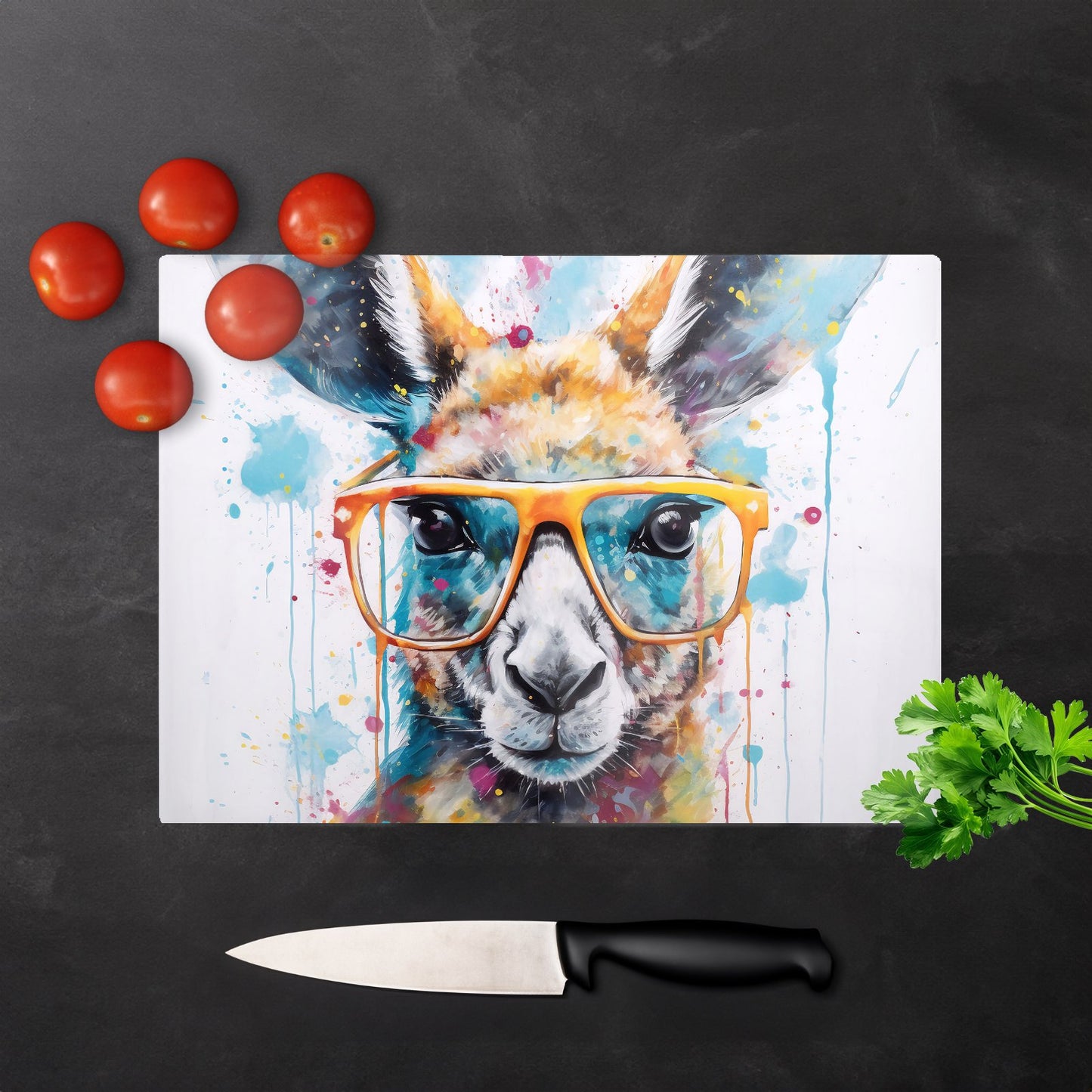 Splashart Kangaroo In Glasses Chopping Board