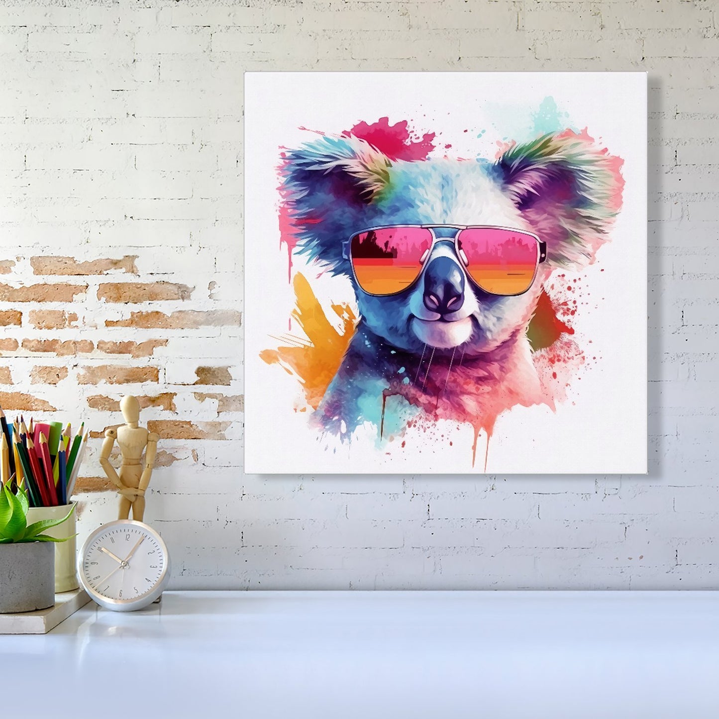 Colourful Splashart Koala In Glasses Canvas