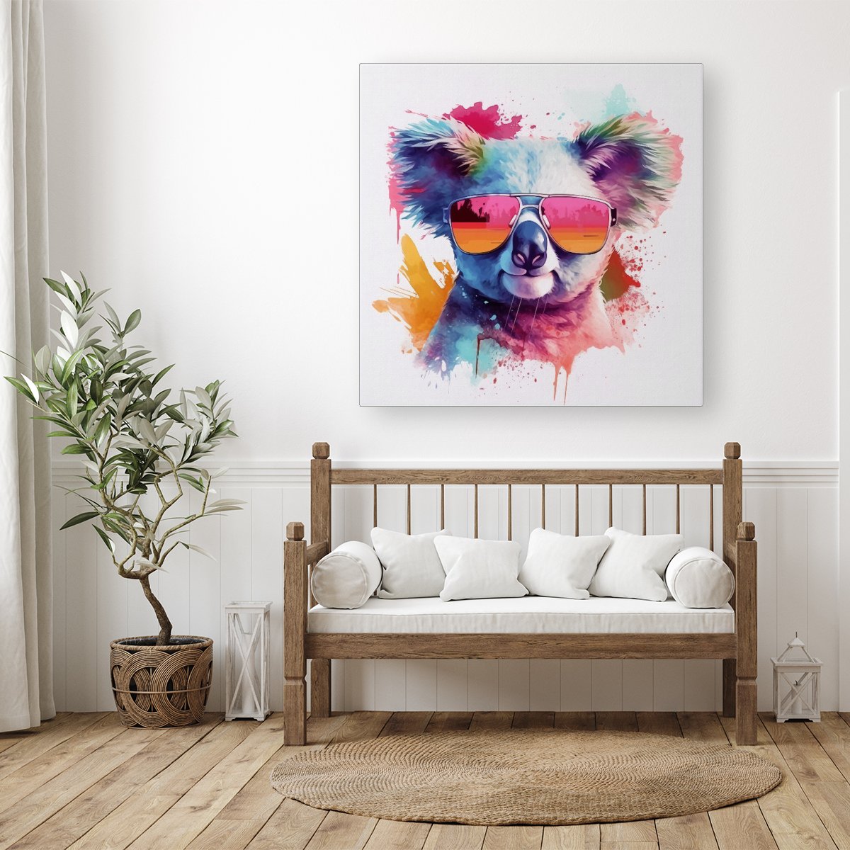 Colourful Splashart Koala In Glasses Canvas